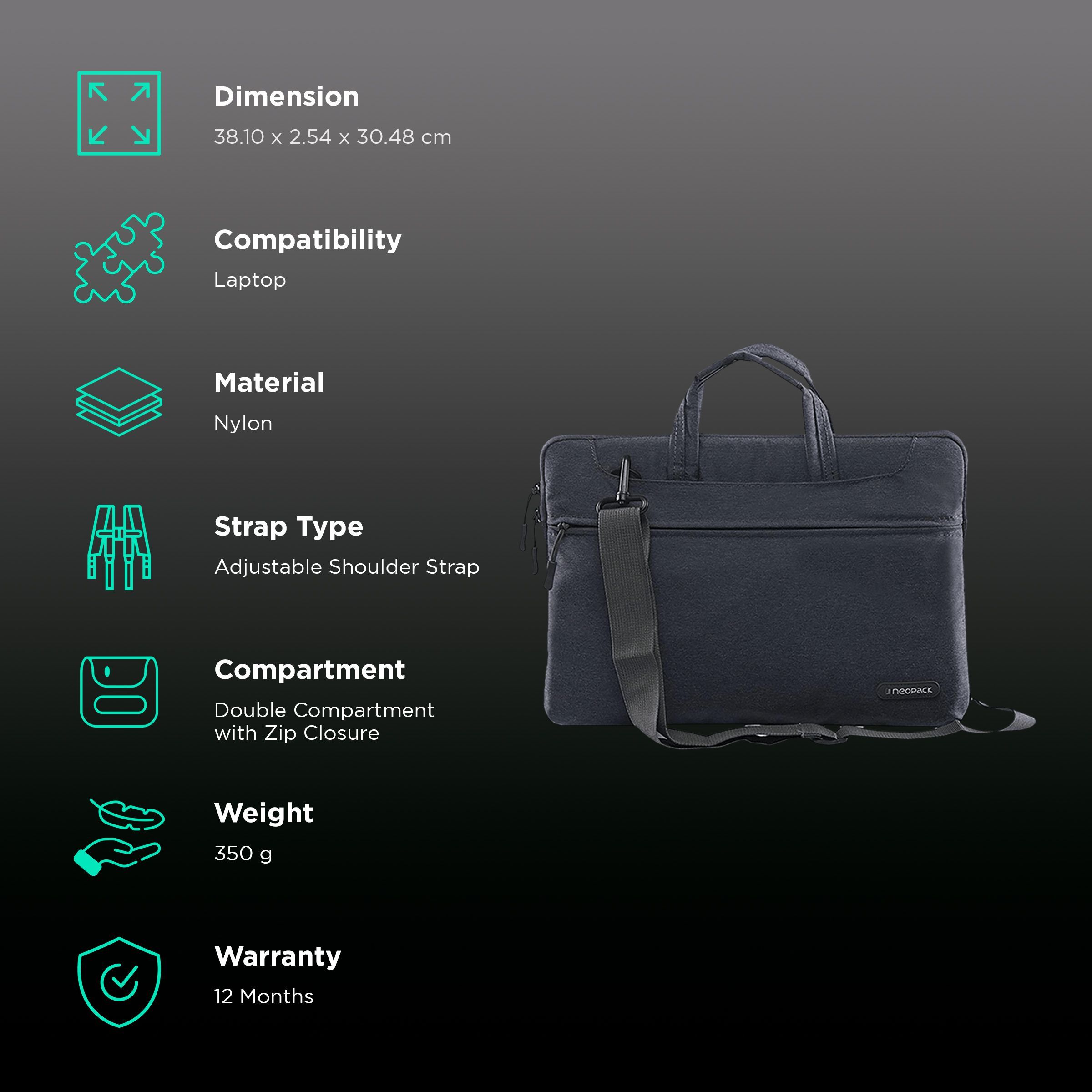 neopack Svelte Nylon Laptop Sling Bag for 15 & 16.2 Inch Laptop (Lightweight, Navy Blue)_3