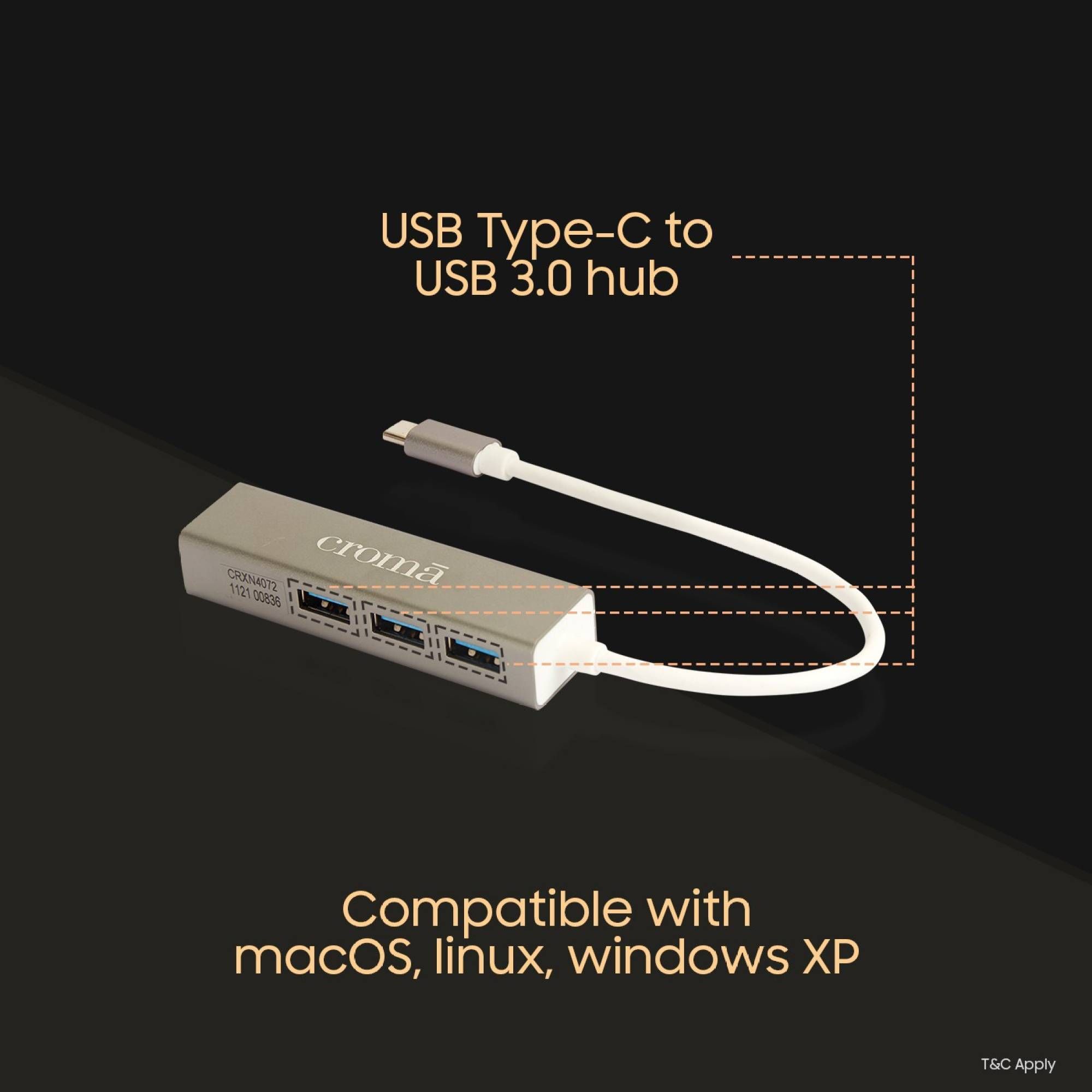 Croma USB 3.0 Type C to USB 3.0 Type A, LAN Port USB Hub (Up to 100 Mbps Speed, Black)_5