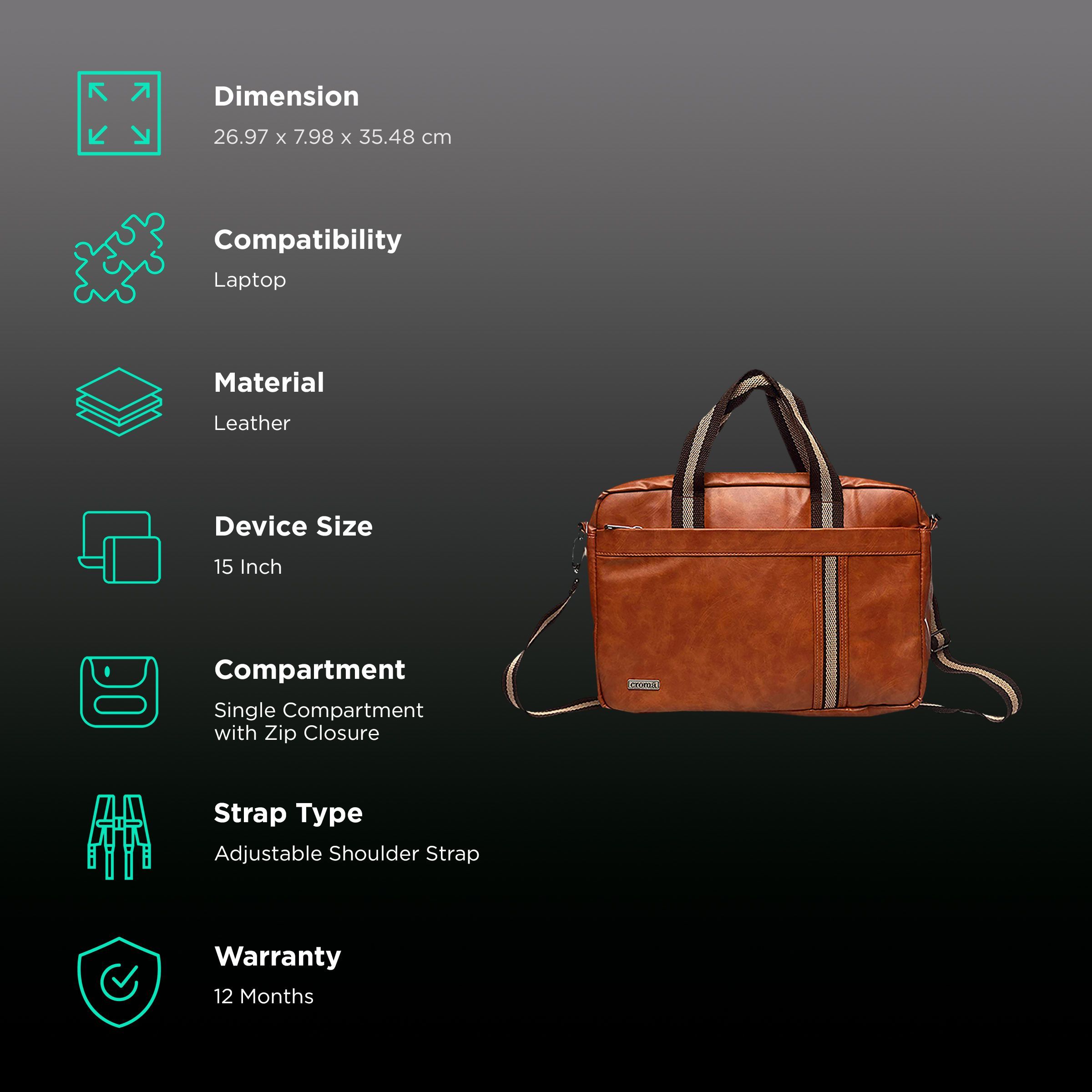 Croma Leather Laptop Sleeve for 15 Inch Laptop (Apple Compatible, Brown) Croma Leather Laptop Sleeve for 15 Inch Laptop (Apple Compatible, Brown)_3