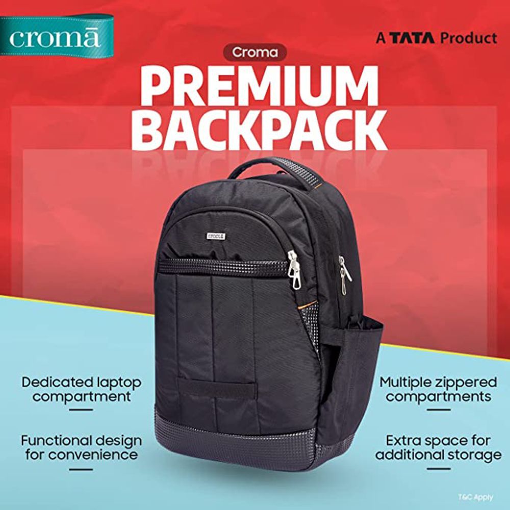 Croma Premium Fabric Laptop Backpack for 17 Inch Laptop (Water Resistant, Black)_8