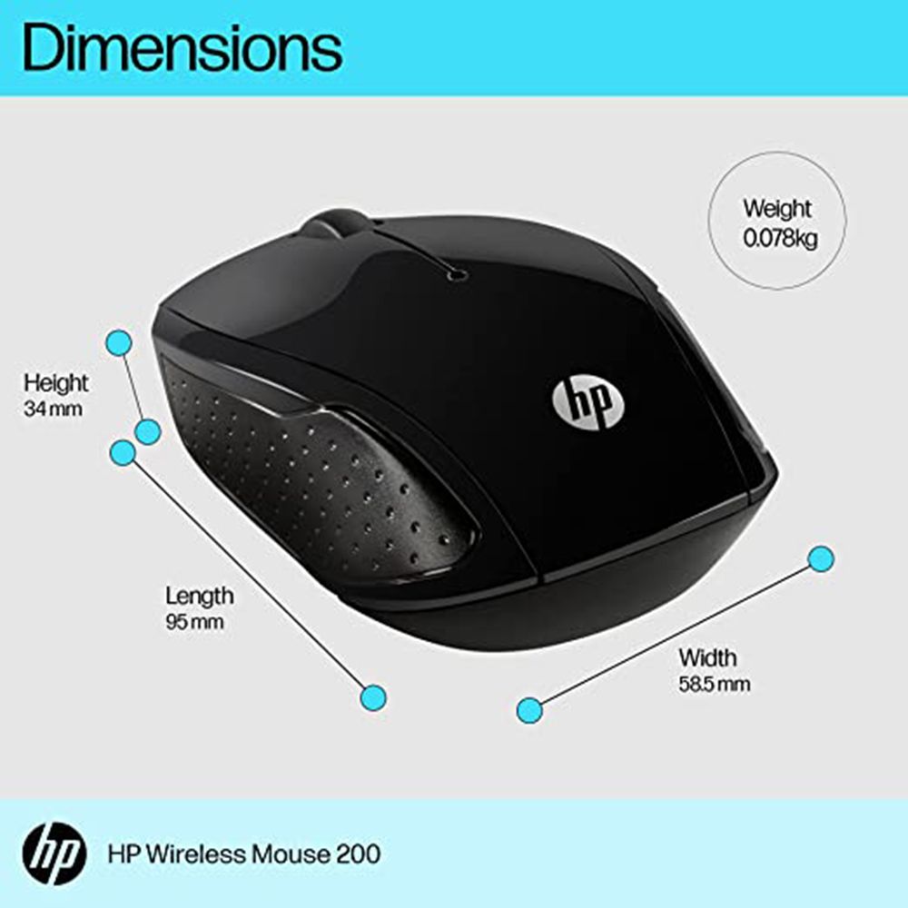 HP 200 Wireless Optical Mouse (1000 DPI, Ergonomic Design, Black)_8