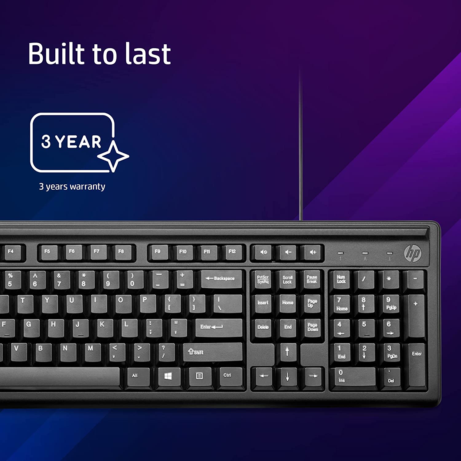 HP 100 Wired Keyboard with Number Pad (3 Hot Keys, Black)_7