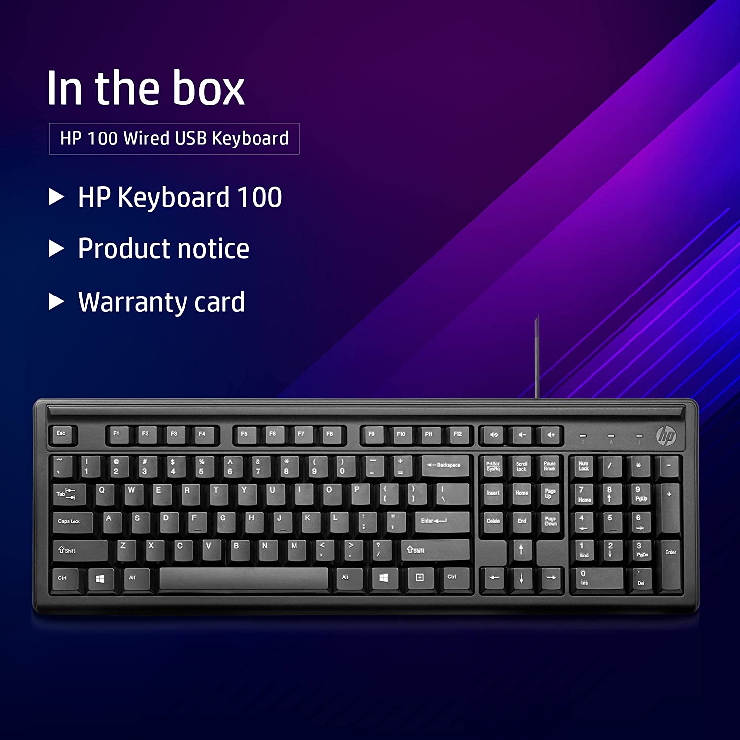 HP 100 Wired Keyboard with Number Pad (3 Hot Keys, Black)_6