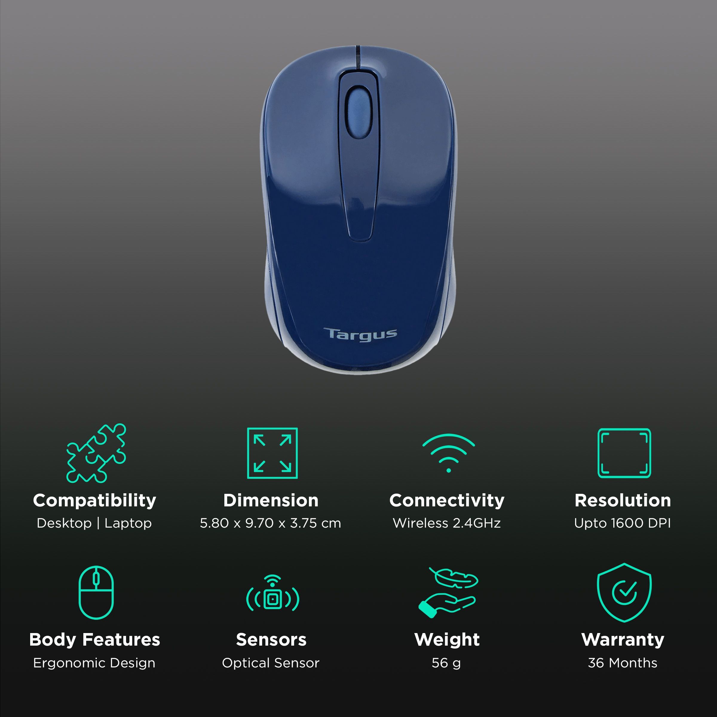 Targus AMW60003AP Wireless Optical Mouse (1600 DPI, USB Receiver, Blue)_2