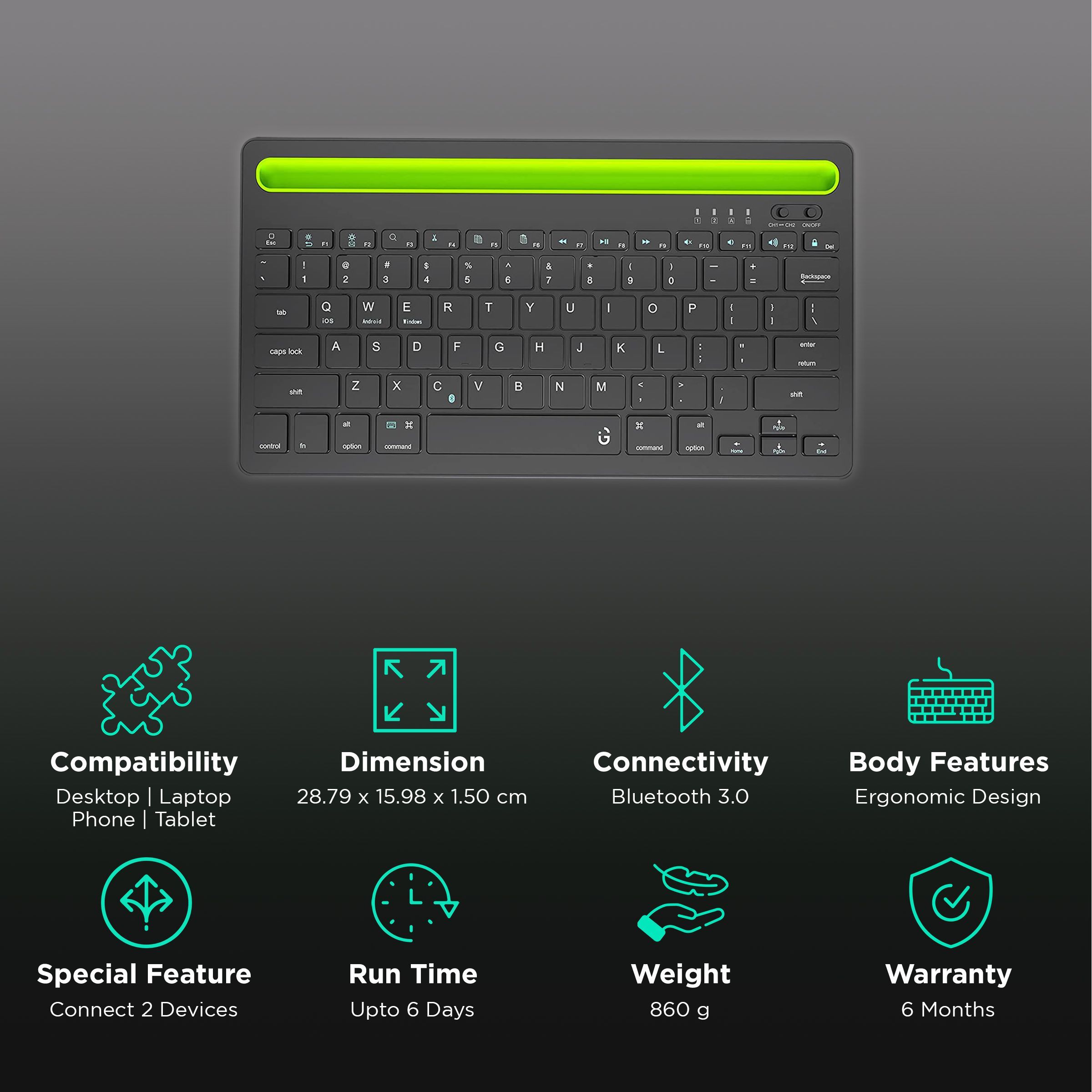 iGear iG-BK100 Rechargeable Bluetooth 3.0 Wireless Keyboard with Multi Device Connectivity (Scissor Mechanism, Black) iGear iG-BK100 Rechargeable Bluetooth 3.0 Wireless Keyboard with Multi Device Connectivity (Scissor Mechanism, Black)_2