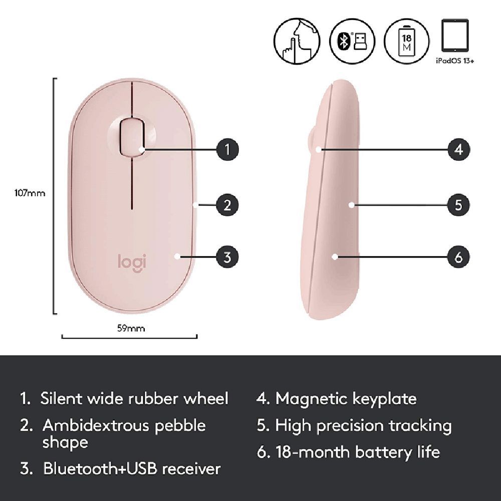 logitech Pebble Wireless Optical Mouse with Silent Click Buttons (1000 DPI, Ultra Portable, Rose) logitech Pebble Wireless Optical Mouse with Silent Click Buttons (1000 DPI, Ultra Portable, Rose)_8