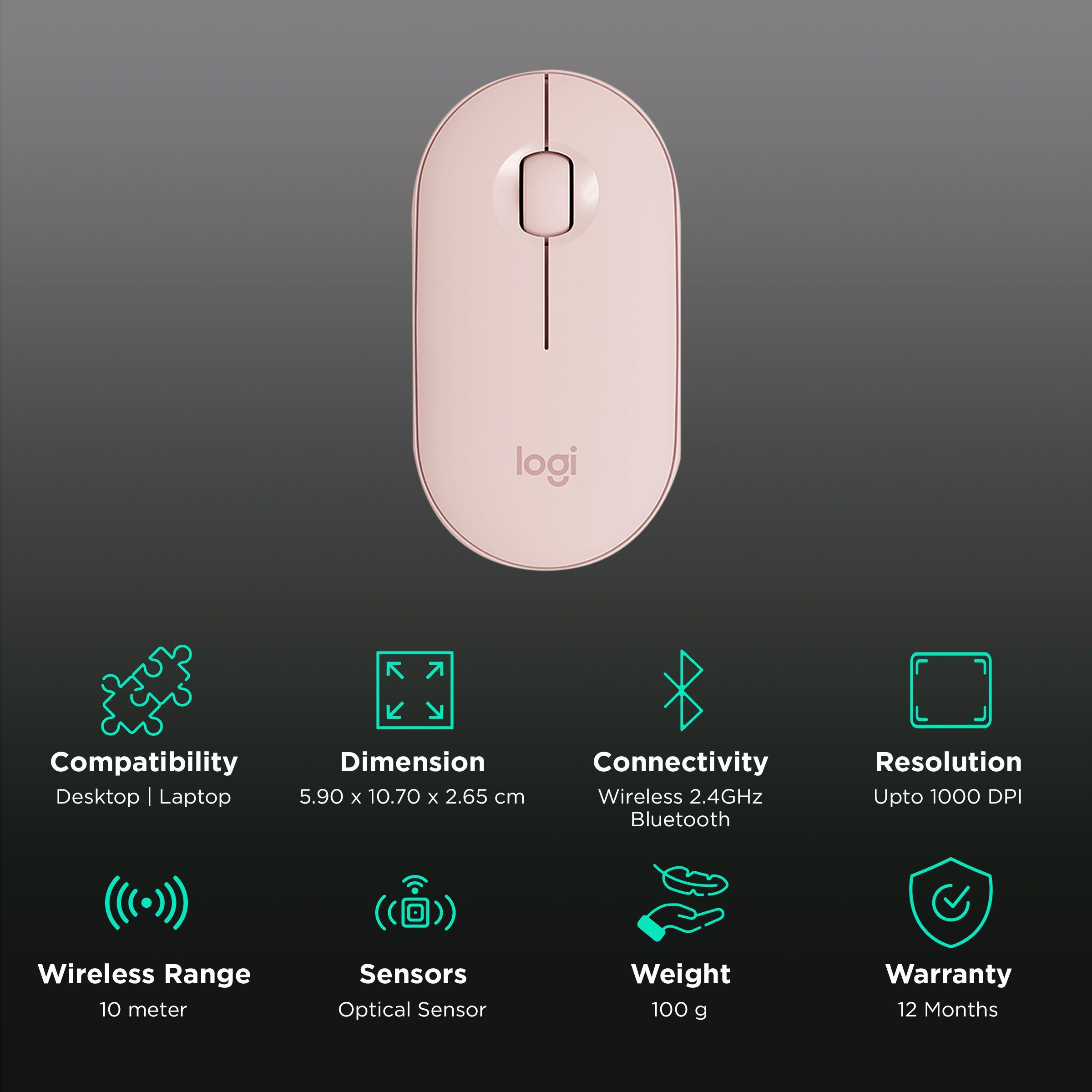 logitech Pebble Wireless Optical Mouse with Silent Click Buttons (1000 DPI, Ultra Portable, Rose) logitech Pebble Wireless Optical Mouse with Silent Click Buttons (1000 DPI, Ultra Portable, Rose)_2
