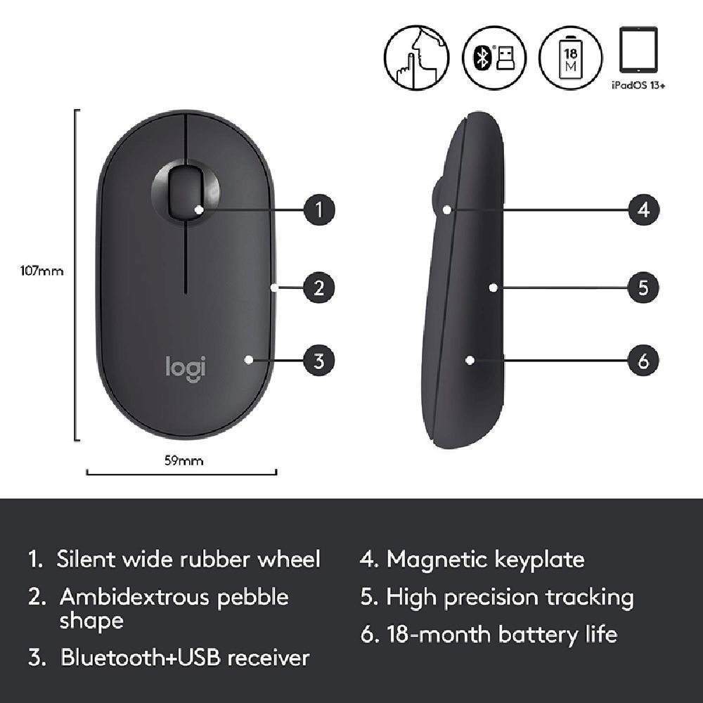 logitech Pebble Wireless Optical Mouse with Silent Click Buttons (1000 DPI, Ultra Portable, Graphite)_8