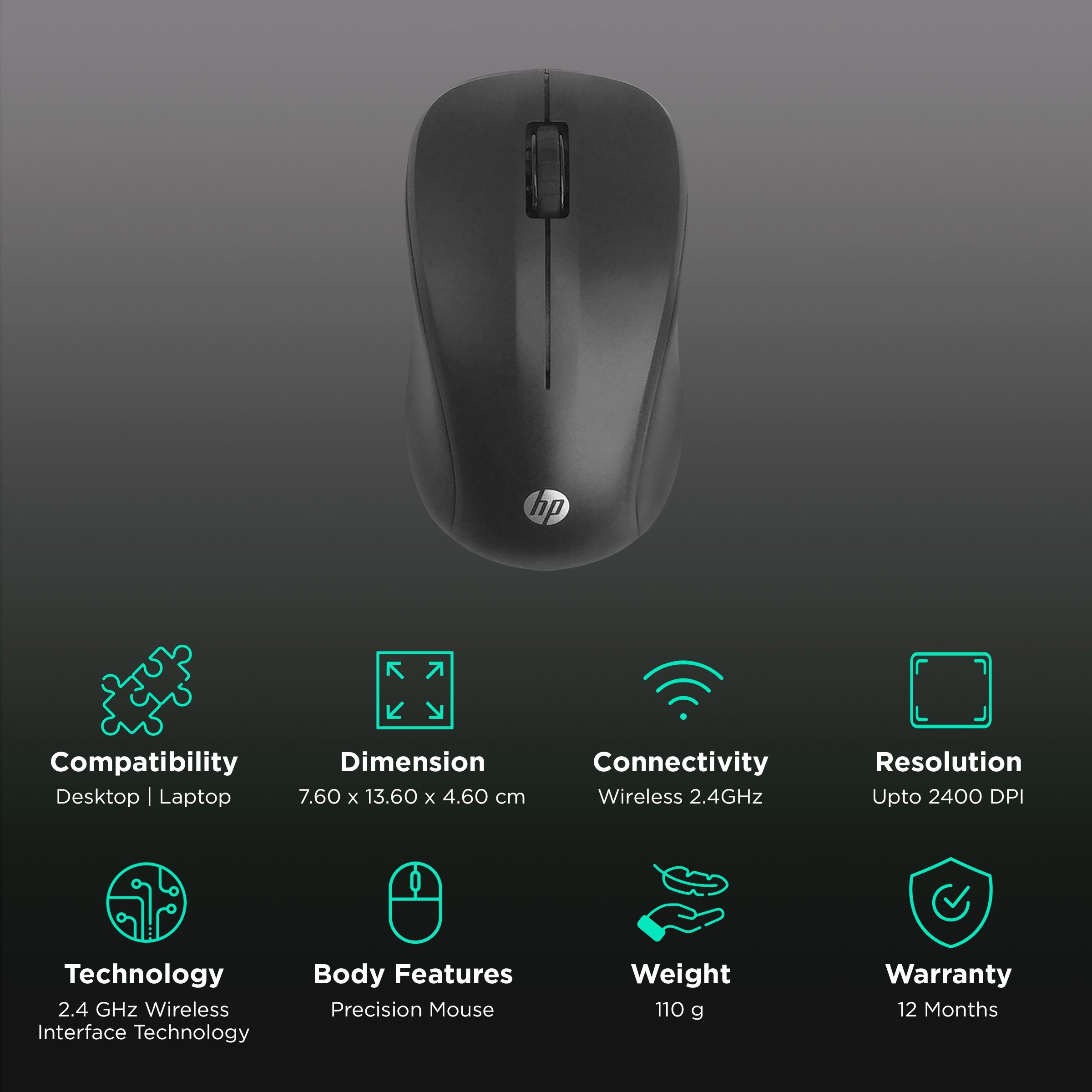 HP S500 2.4GHz Wireless Optical Mouse with Anti-Slip Rubber Scroll Wheel (1000 DPI, Ambidextrous Design, Black) HP S500 2.4GHz Wireless Optical Mouse with Anti-Slip Rubber Scroll Wheel (1000 DPI, Ambidextrous Design, Black)_2