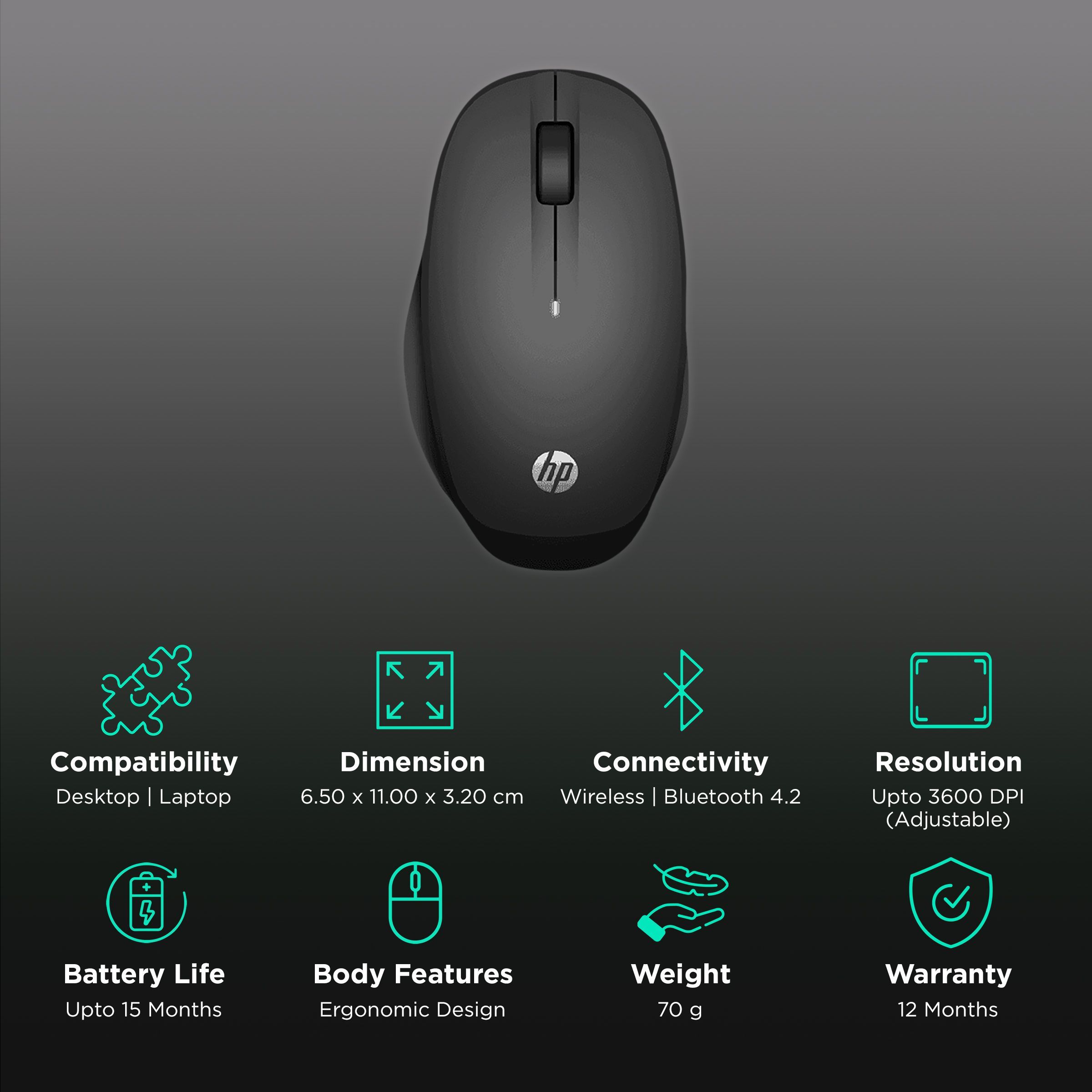 HP 250 Wireless Optical Mouse (3600 DPI Adjustable, Ergonomic Design, Black) HP 250 Wireless Optical Mouse (3600 DPI Adjustable, Ergonomic Design, Black)_2