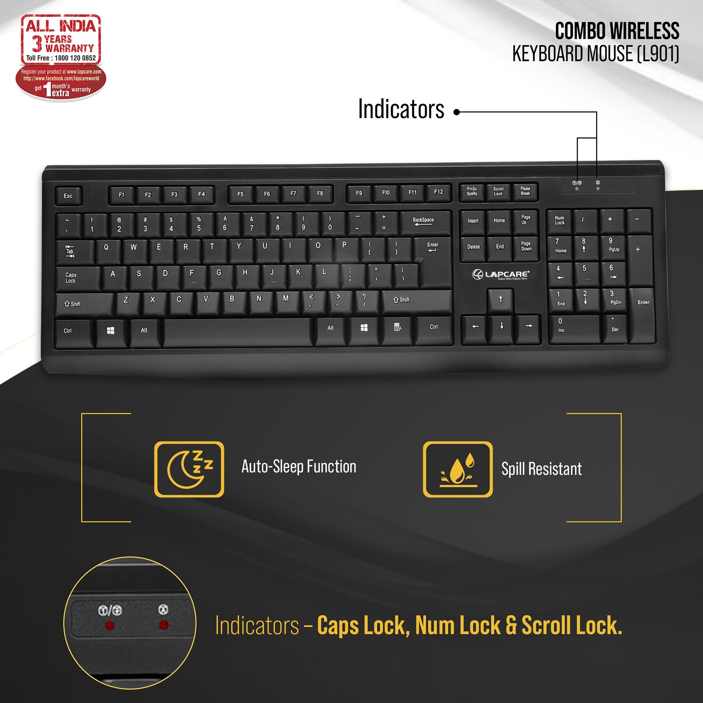 LAPCARE L901 Wireless Keyboard & Mouse Combo (1200 DPI, Spill Resistant, Black) LAPCARE L901 Wireless Keyboard & Mouse Combo (1200 DPI, Spill Resistant, Black)_7