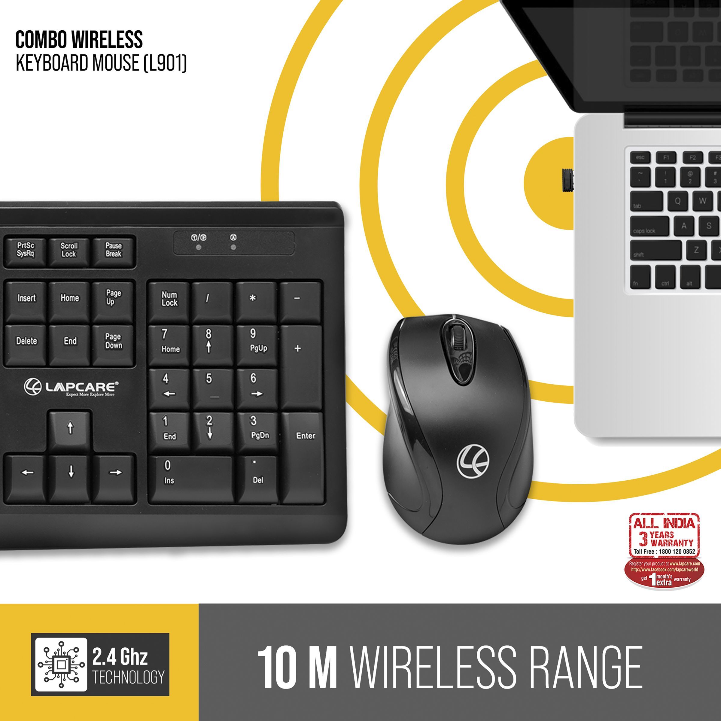LAPCARE L901 Wireless Keyboard & Mouse Combo (1200 DPI, Spill Resistant, Black) LAPCARE L901 Wireless Keyboard & Mouse Combo (1200 DPI, Spill Resistant, Black)_10