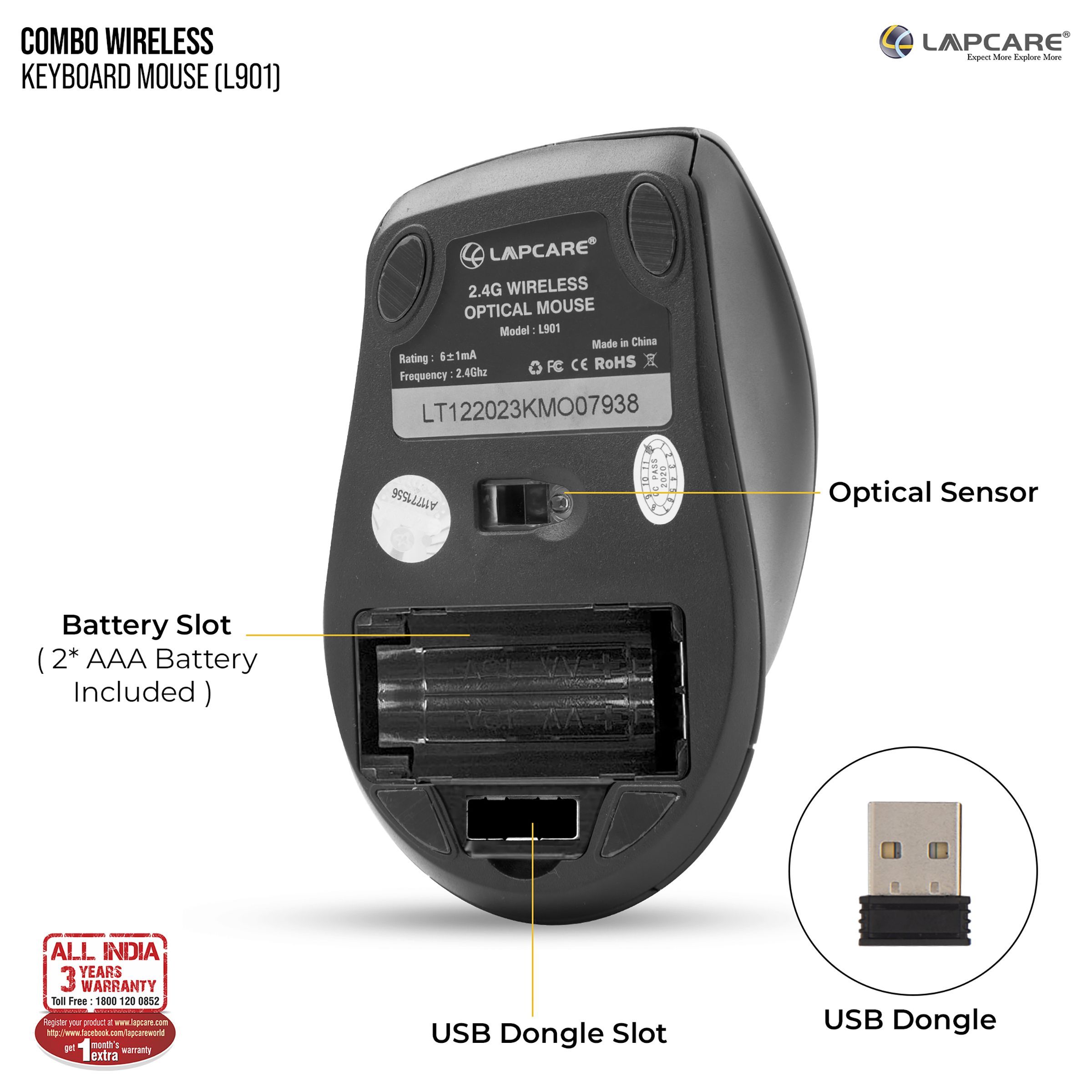 LAPCARE L901 Wireless Keyboard & Mouse Combo (1200 DPI, Spill Resistant, Black) LAPCARE L901 Wireless Keyboard & Mouse Combo (1200 DPI, Spill Resistant, Black)_4