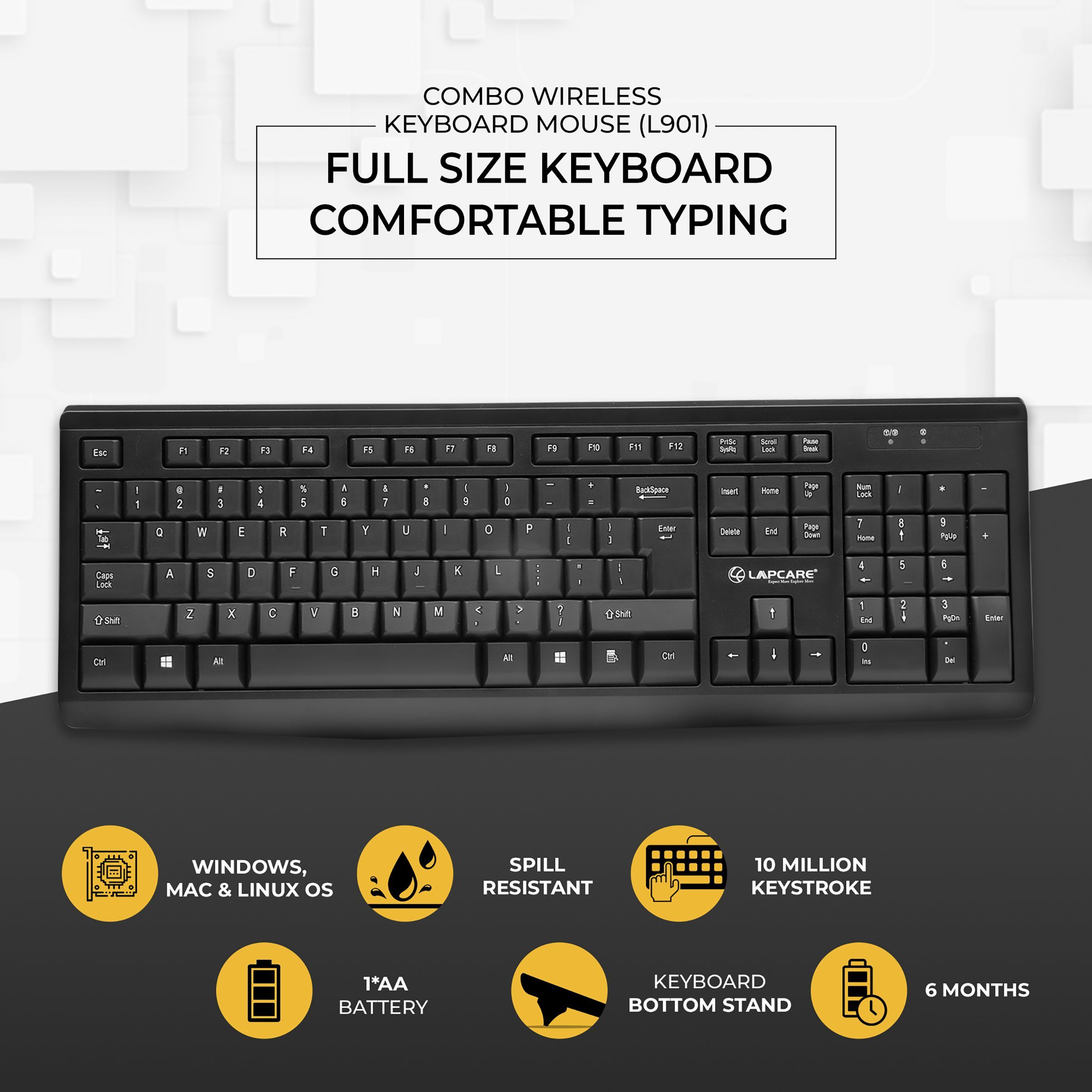 LAPCARE L901 Wireless Keyboard & Mouse Combo (1200 DPI, Spill Resistant, Black) LAPCARE L901 Wireless Keyboard & Mouse Combo (1200 DPI, Spill Resistant, Black)_5