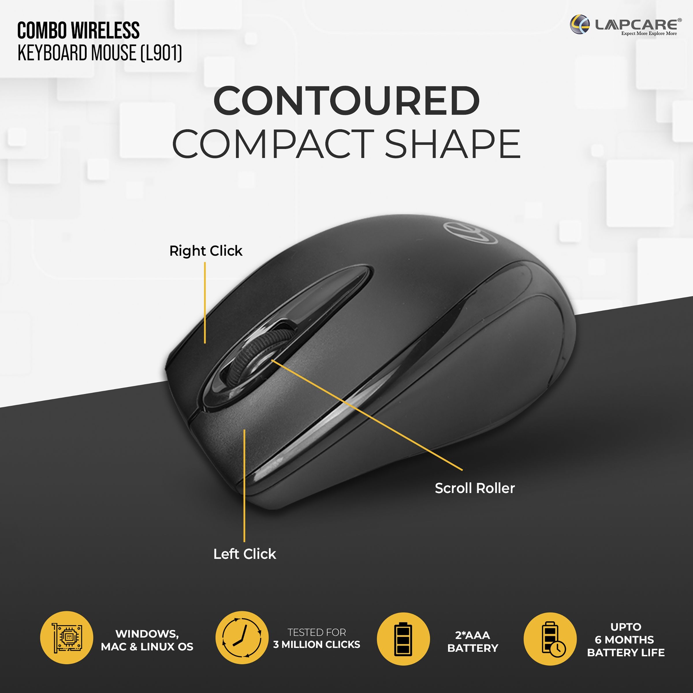 LAPCARE L901 Wireless Keyboard & Mouse Combo (1200 DPI, Spill Resistant, Black) LAPCARE L901 Wireless Keyboard & Mouse Combo (1200 DPI, Spill Resistant, Black)_6