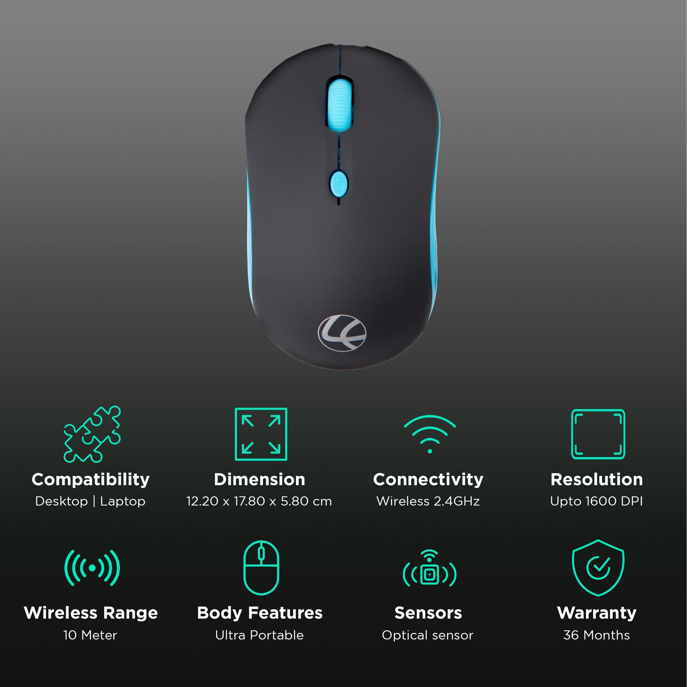 LAPCARE Safari Wireless Optical Mouse (1600 DPI, Ultra Portable, Black) LAPCARE Safari Wireless Optical Mouse (1600 DPI, Ultra Portable, Black)_2
