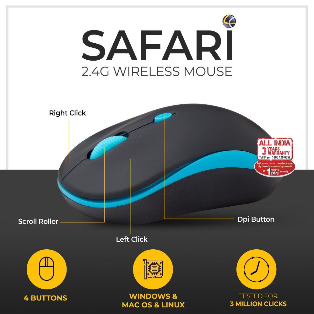 LAPCARE Safari Wireless Optical Mouse (1600 DPI, Ultra Portable, Black) LAPCARE Safari Wireless Optical Mouse (1600 DPI, Ultra Portable, Black)_4