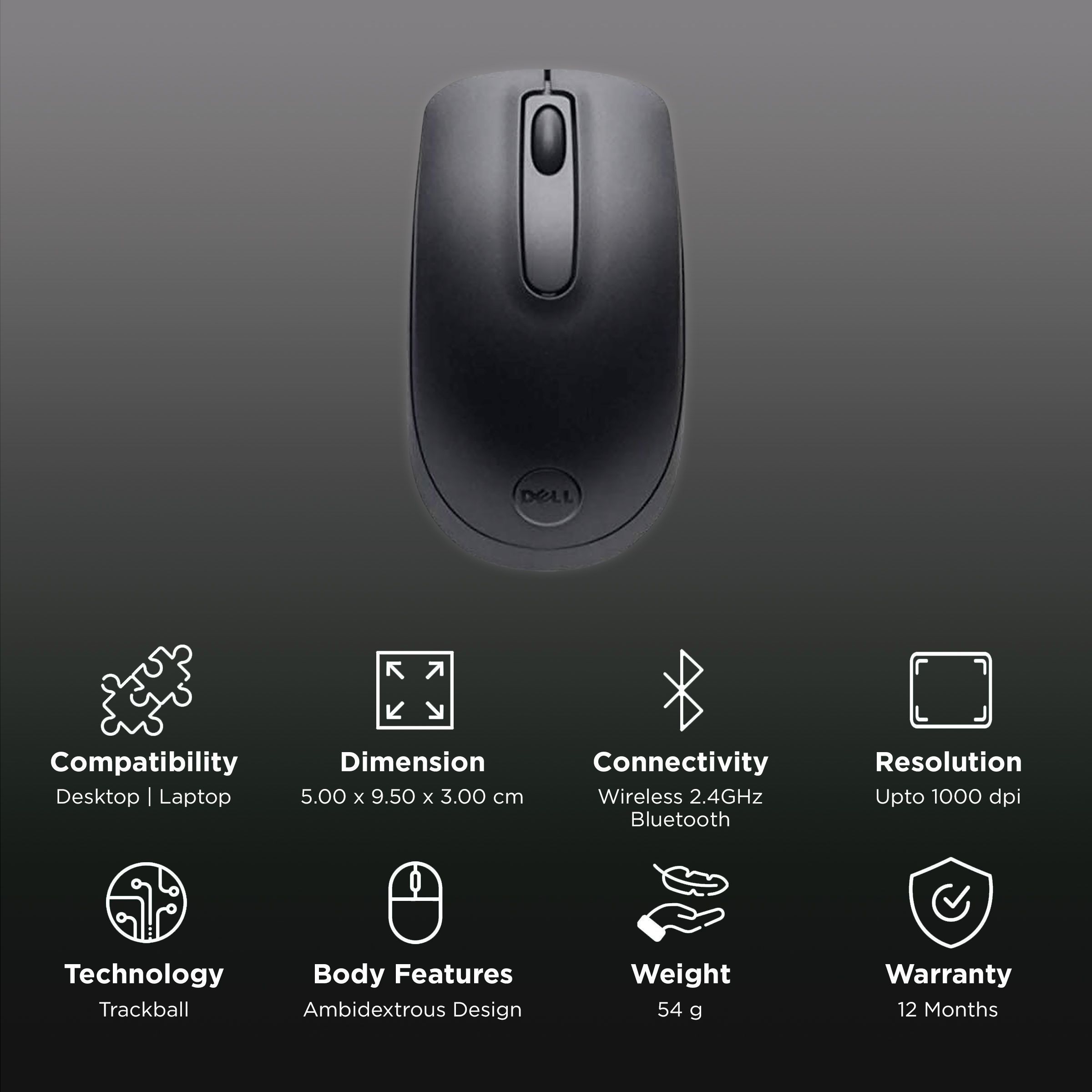 DELL WM118 2.4GHz Wireless Optical Performance Mouse (1000 DPI, Ambidextrous Design, Black)_2