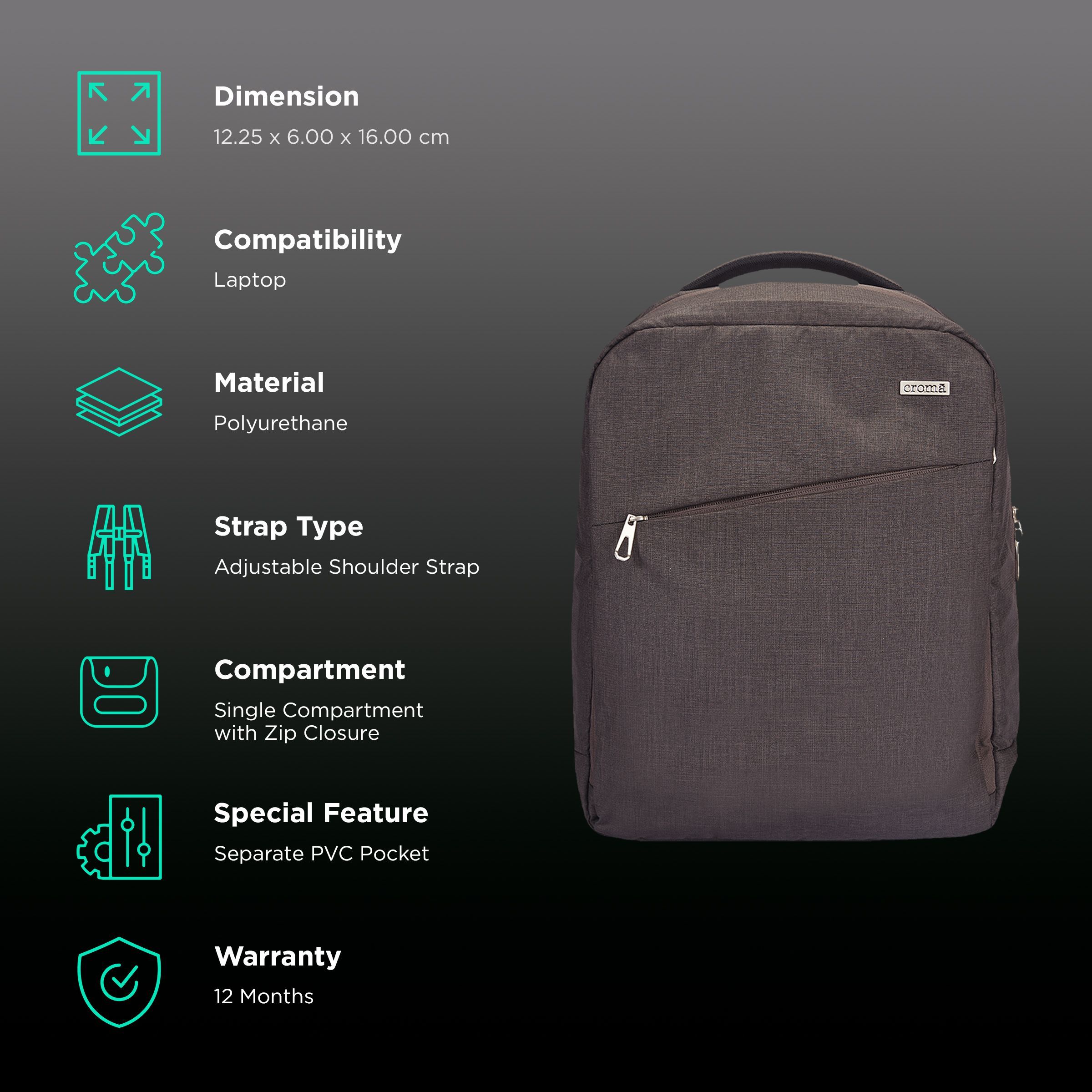 Croma Urban Polyurethane Laptop Backpack for 14 Inch Laptop (4 Storage Compartments, Mesh Grey) Croma Urban Polyurethane Laptop Backpack for 14 Inch Laptop (4 Storage Compartments, Mesh Grey)_2