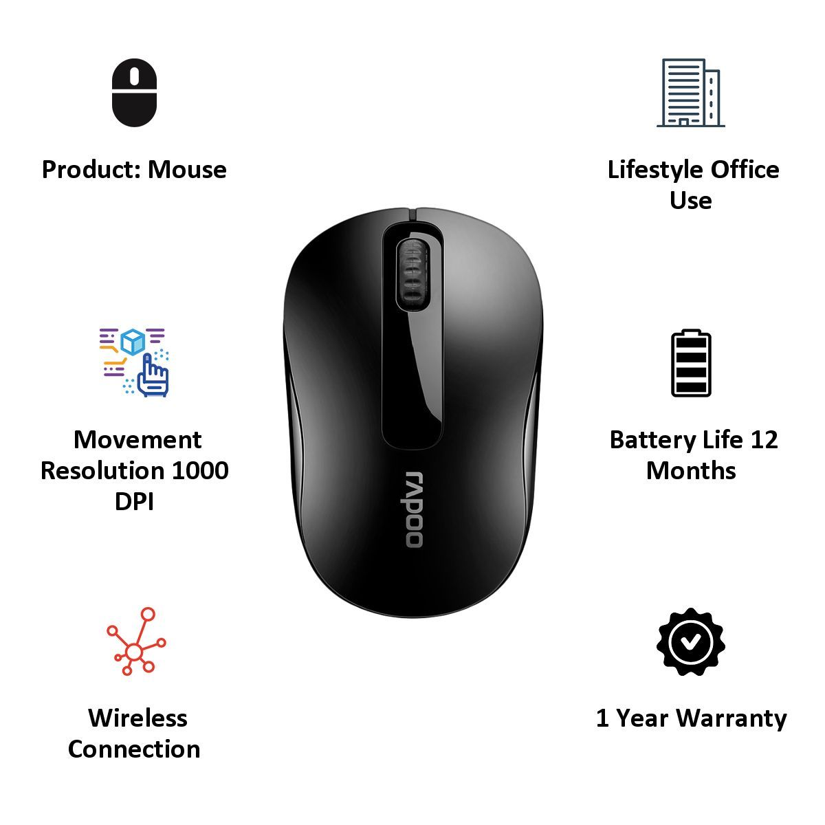 rapoo M10 1000 DPI Bluetooth Optical Mouse (Black)_5