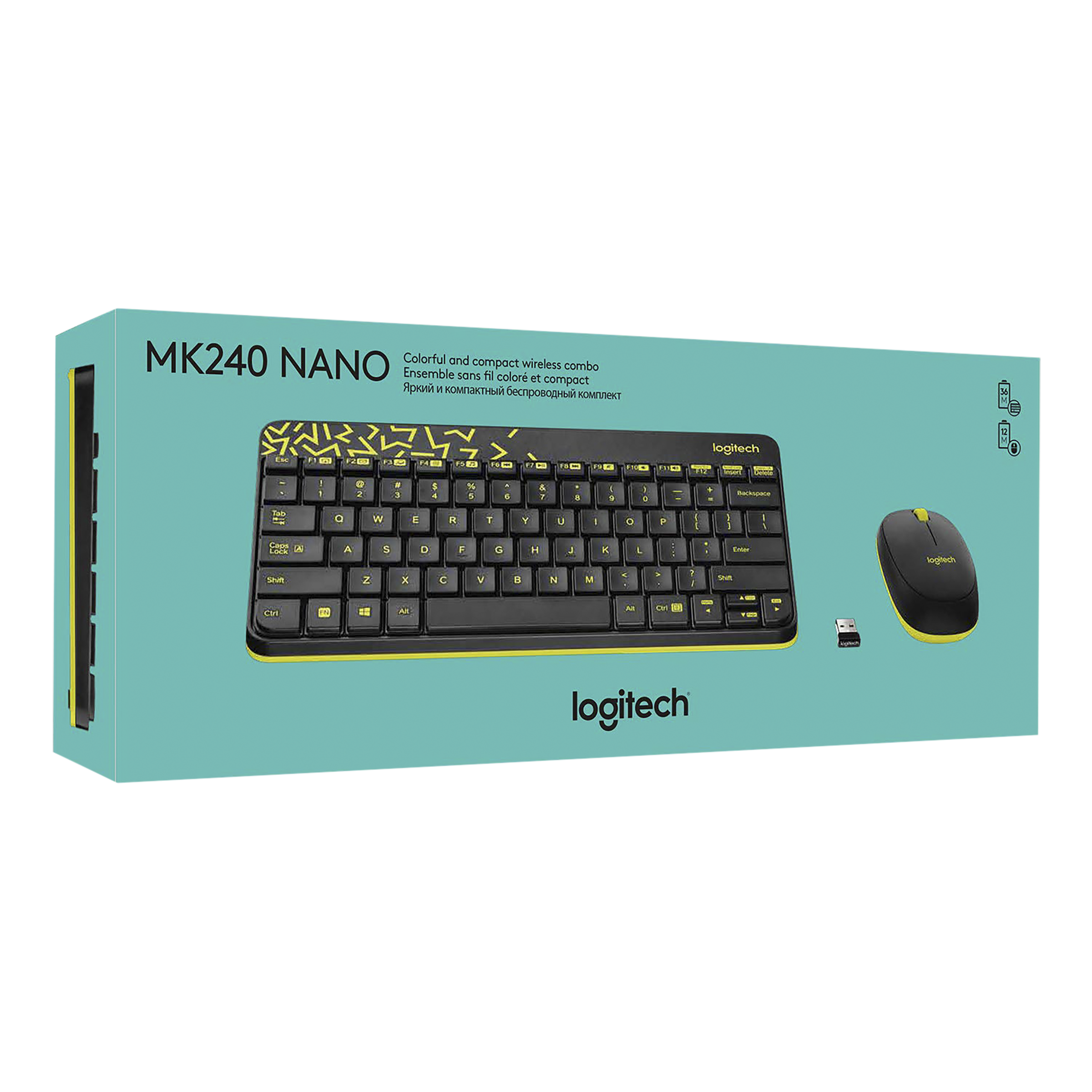 logitech MK240 2.4 GHz Wireless Keyboard & Mouse Combo (1000 DPI, Spill Resistant, Black & Chartreuse Yellow)_7