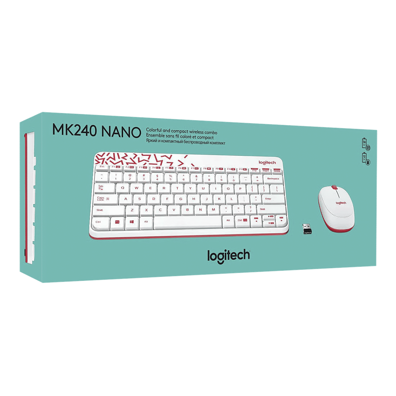 logitech MK240 Wireless Keyboard & Mouse Combo (1000 DPI, Spill Resistant, White/Vivid Red)_4