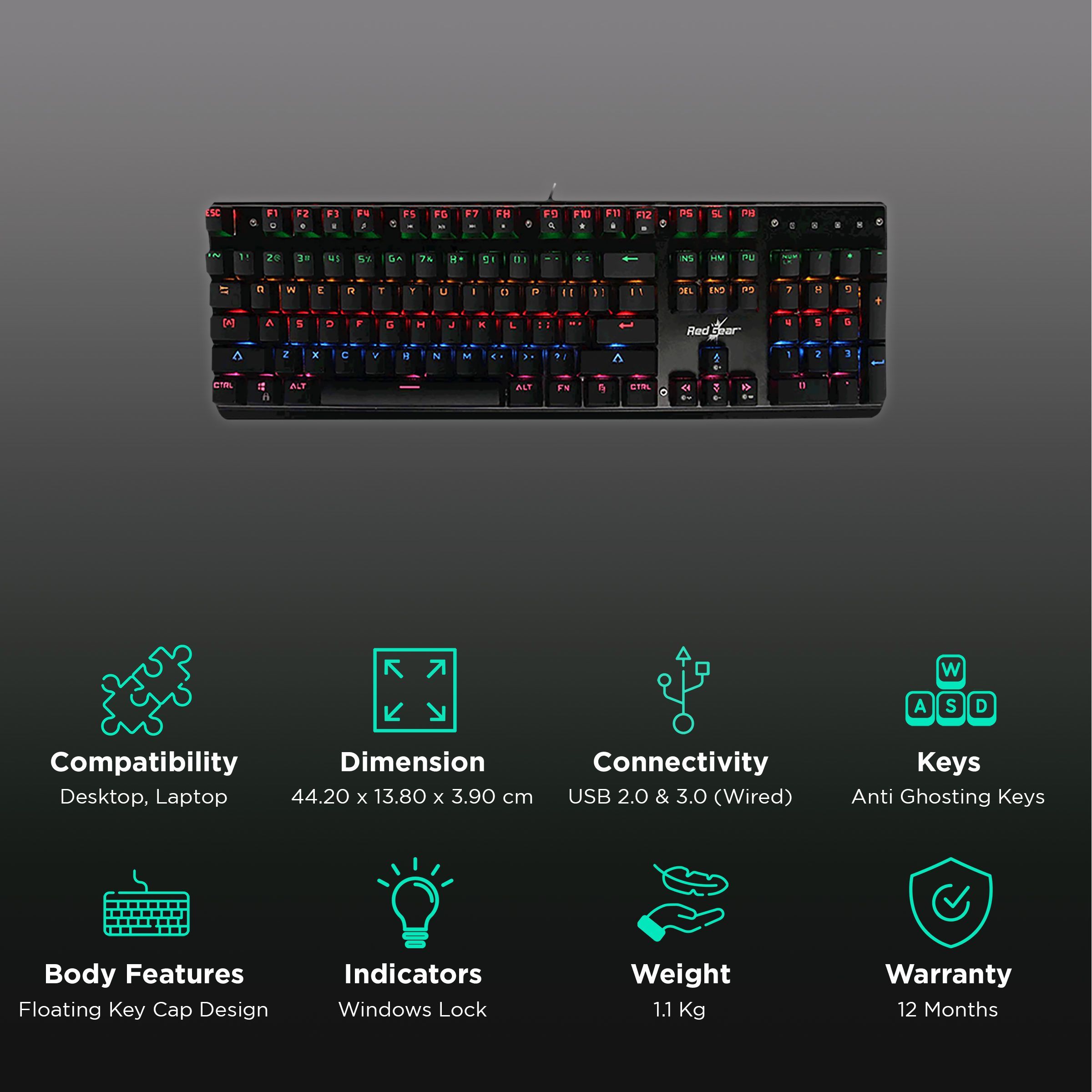 Red Gear Invador Wired Gaming Keyboard with Backlit Keys (Anti Ghosting Keys, Black)_2