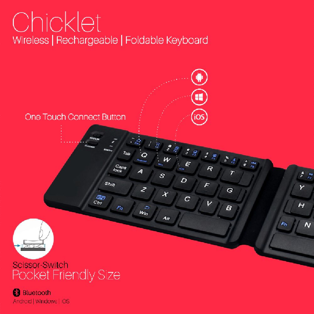 Portronics Chicklet Bluetooth Foldable Keyboard for Android, Windows Tablets & iPads (Power Saving Mode, Black)_4