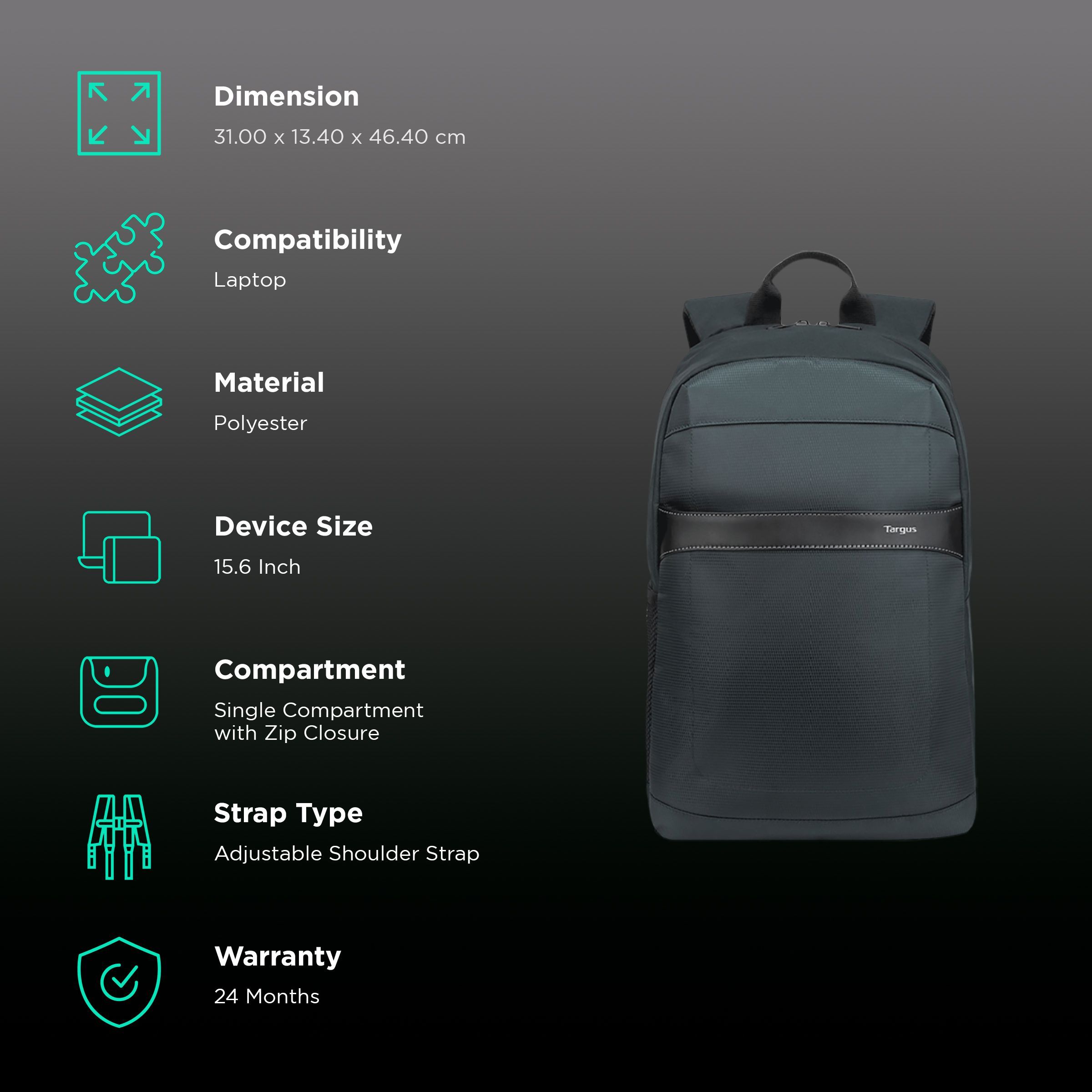 Targus Geolite Plus Polyester Laptop Backpack for 15.6 Inch Laptop (26 L, Lightweight, Slate Grey)_2