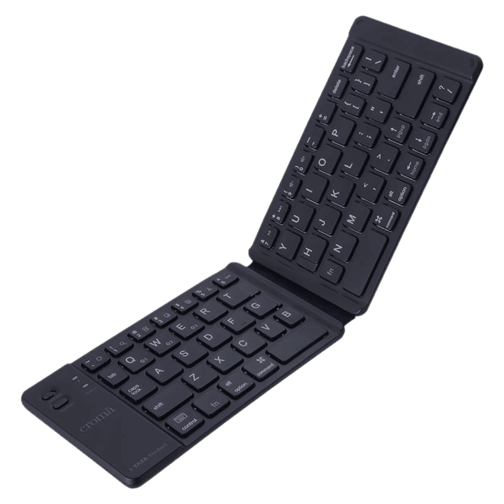 Croma Rechargeable Bluetooth 3.0 Wireless Foldable Keyboard with Multi Device Connectivity (Lightweight, Black)_1