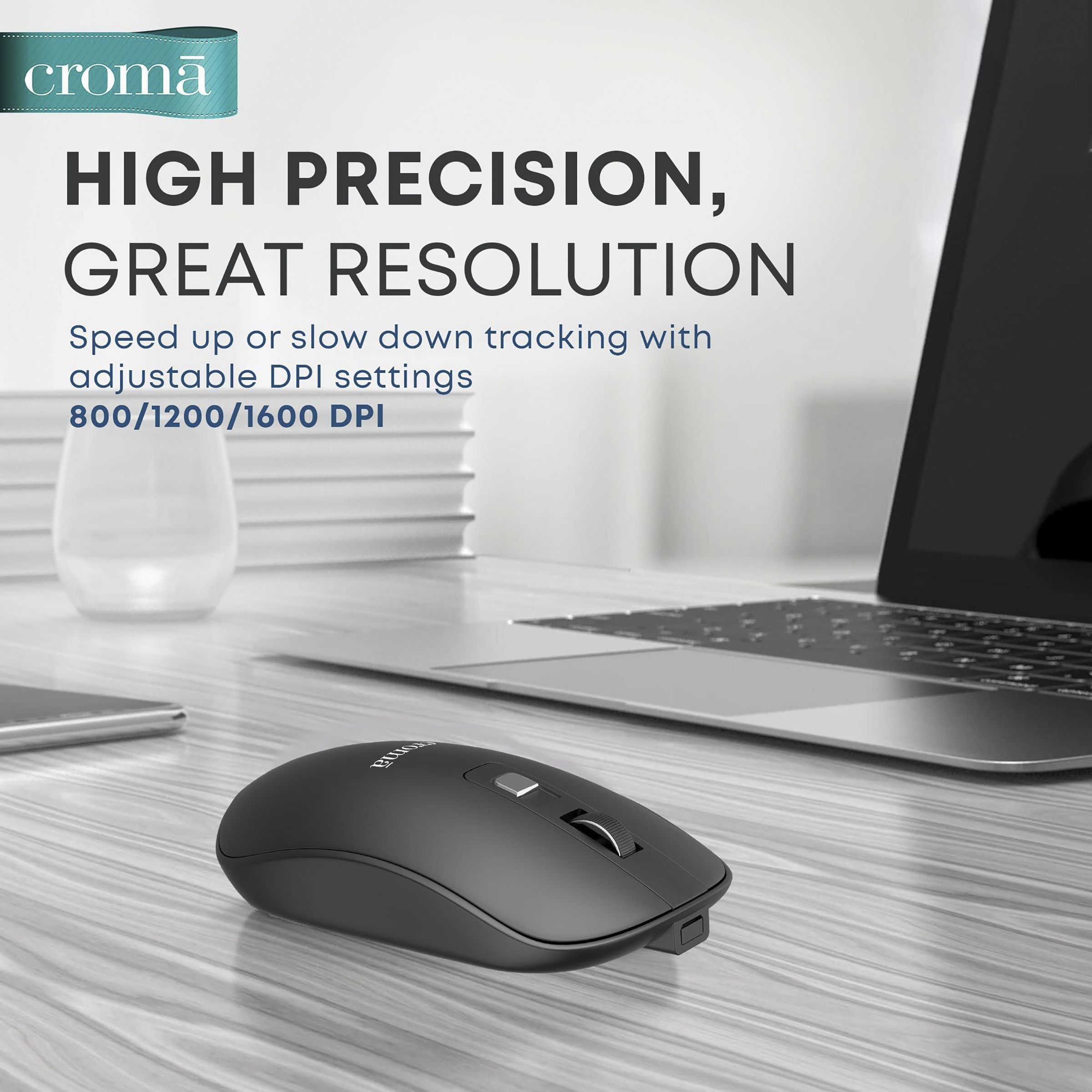 Croma XM5109 Rechargeable Wireless Optical Mouse (1600 DPI Adjustable, Ergonomic Design, Black)_7