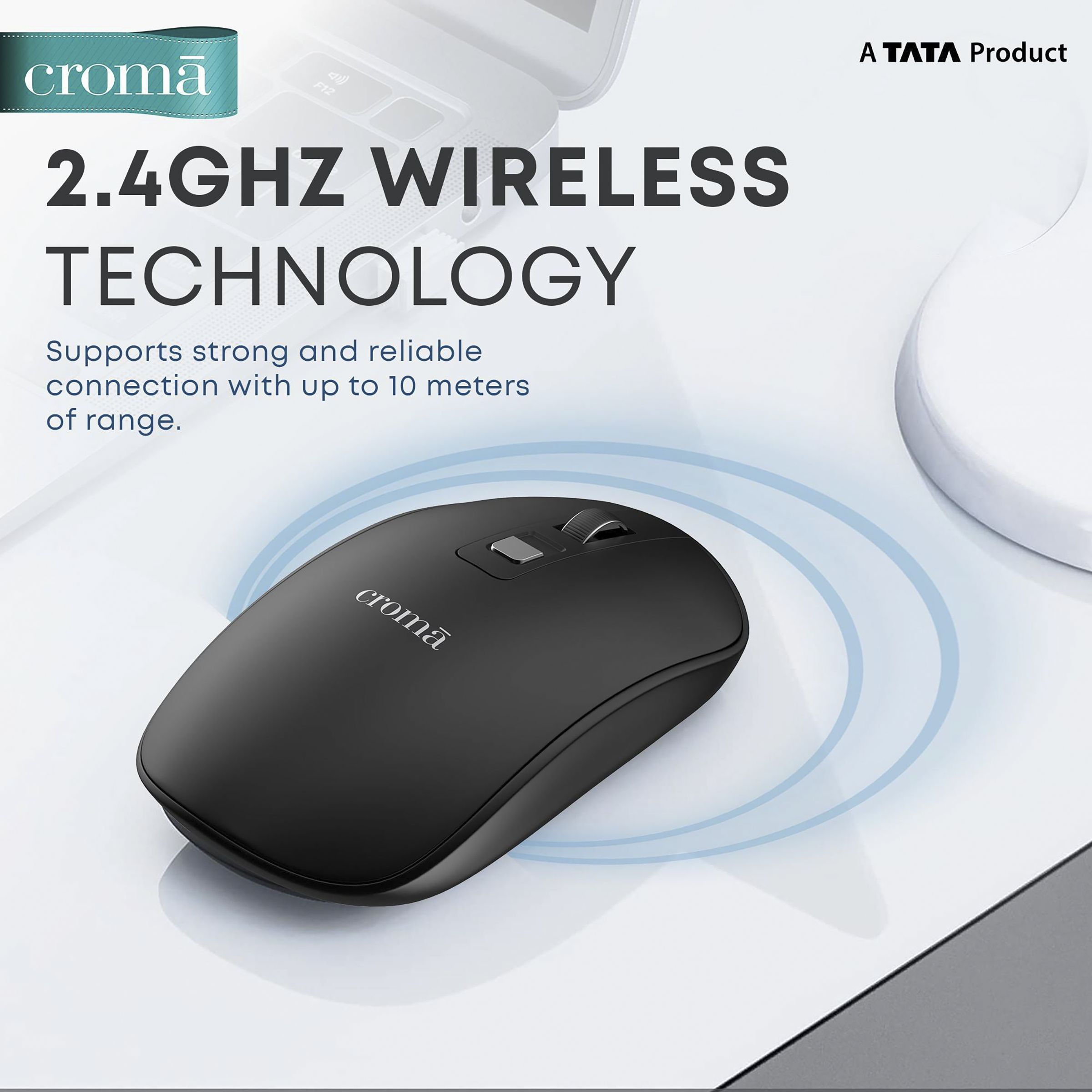 Croma XM5109 Rechargeable Wireless Optical Mouse (1600 DPI Adjustable, Ergonomic Design, Black)_8
