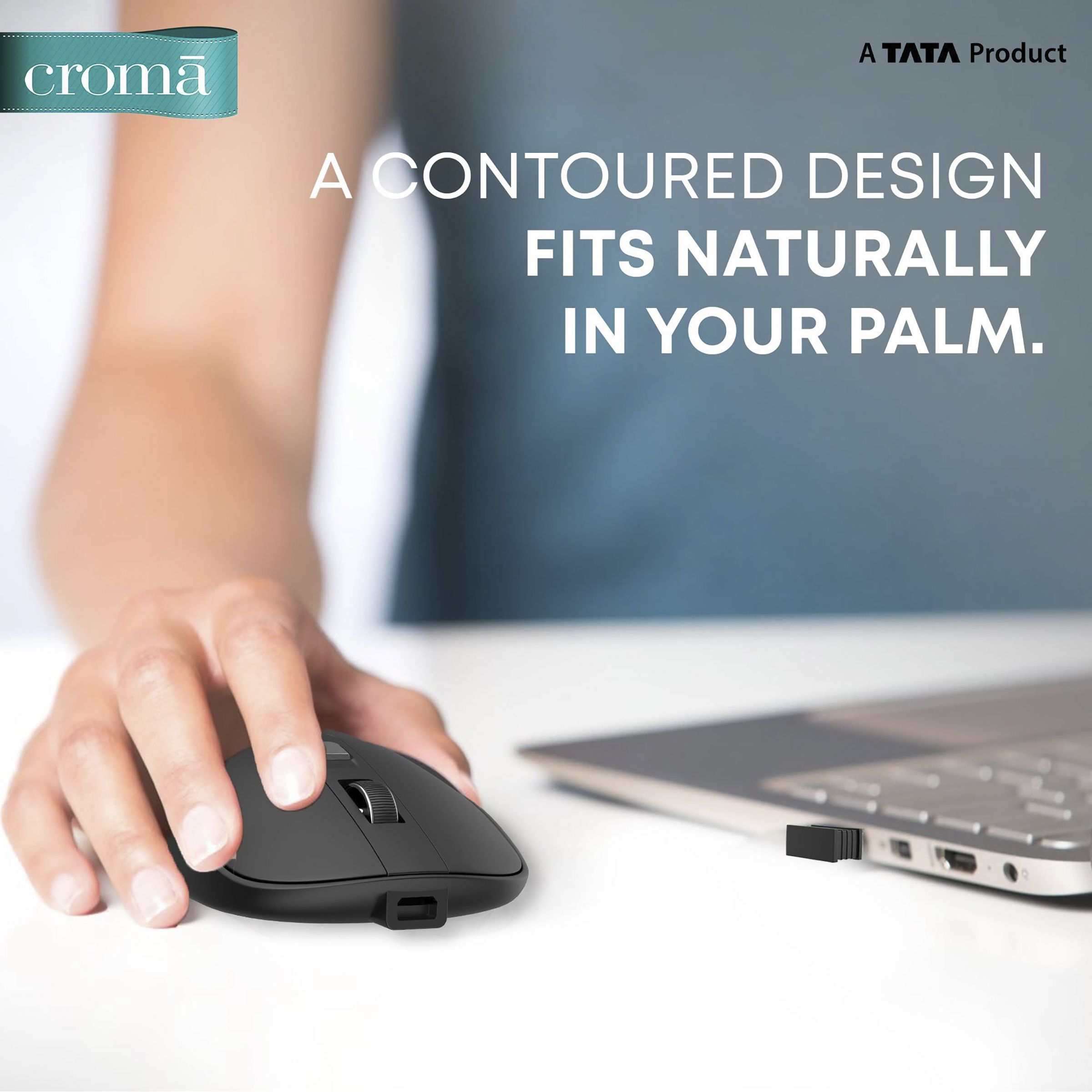 Croma XM5109 Rechargeable Wireless Optical Mouse (1600 DPI Adjustable, Ergonomic Design, Black)_9