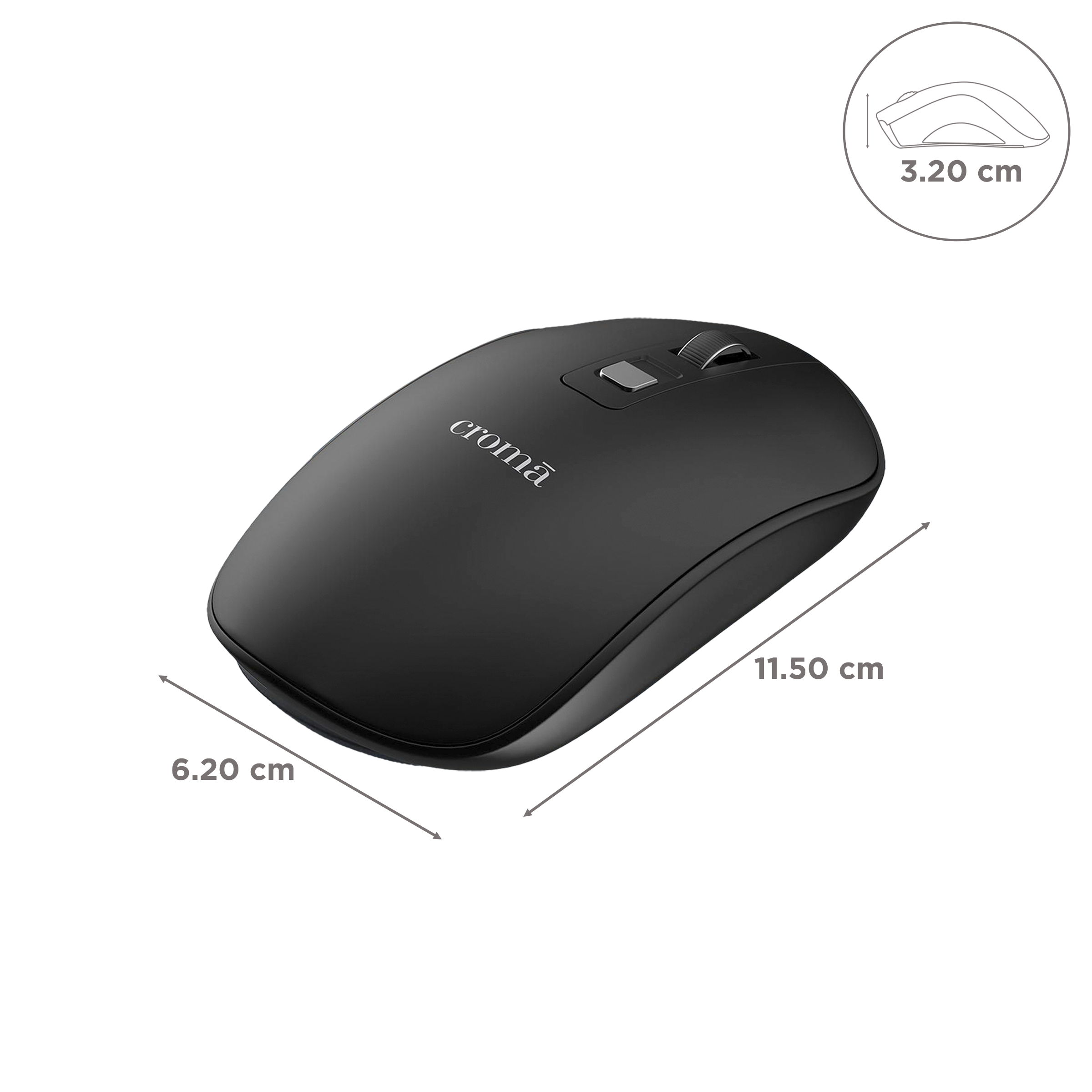 Croma XM5109 Rechargeable Wireless Optical Mouse (1600 DPI Adjustable, Ergonomic Design, Black)_3