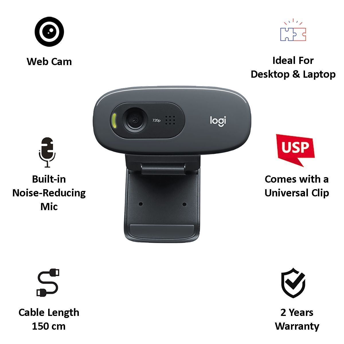 logitech HD Webcam (Plug and Play Video Calling, C270, Black)_8