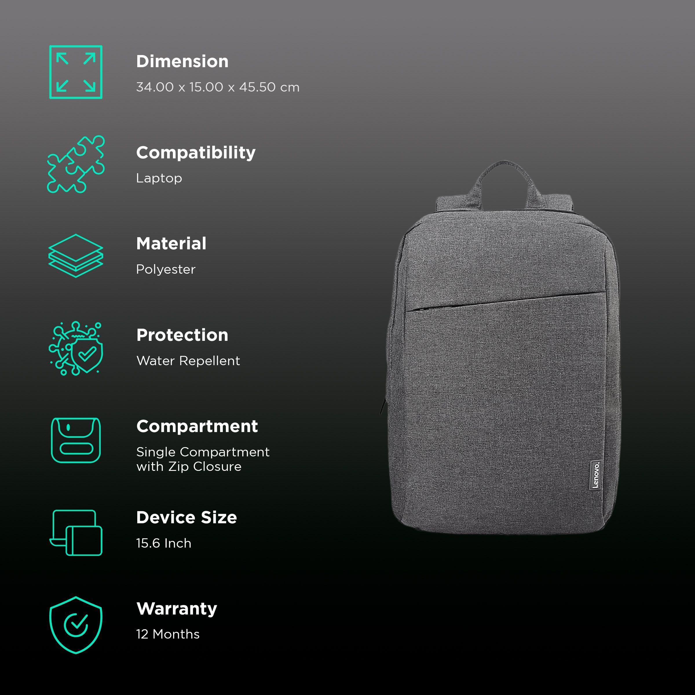 Lenovo B210 Polyester Laptop Backpack for 15.6 Inch Laptop (30 L, Water Repellent, Grey)_2