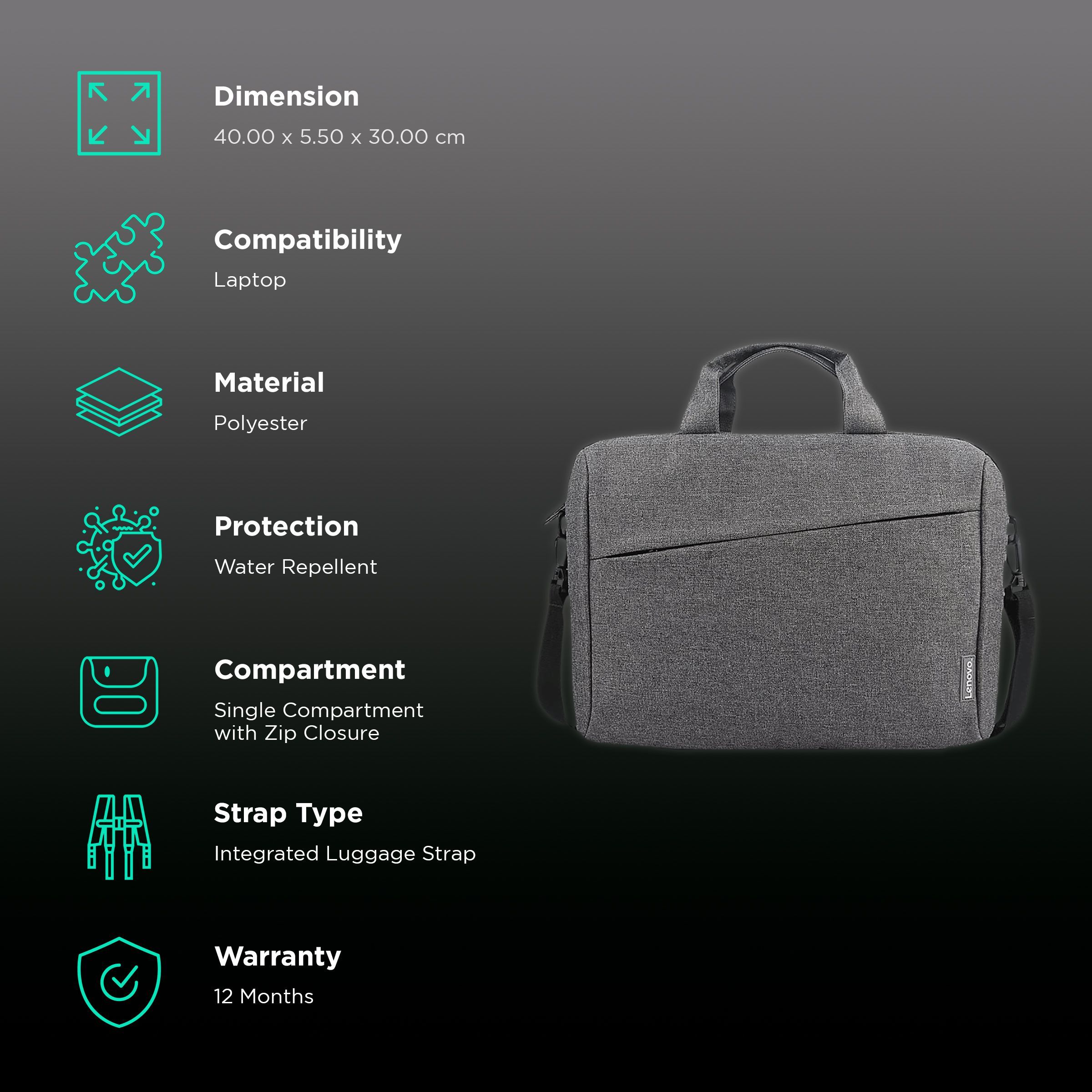 Lenovo Toploader T210 Polyester Laptop Sling Bag for 15.6 Inch Laptop (Water Repellent, Grey)_3