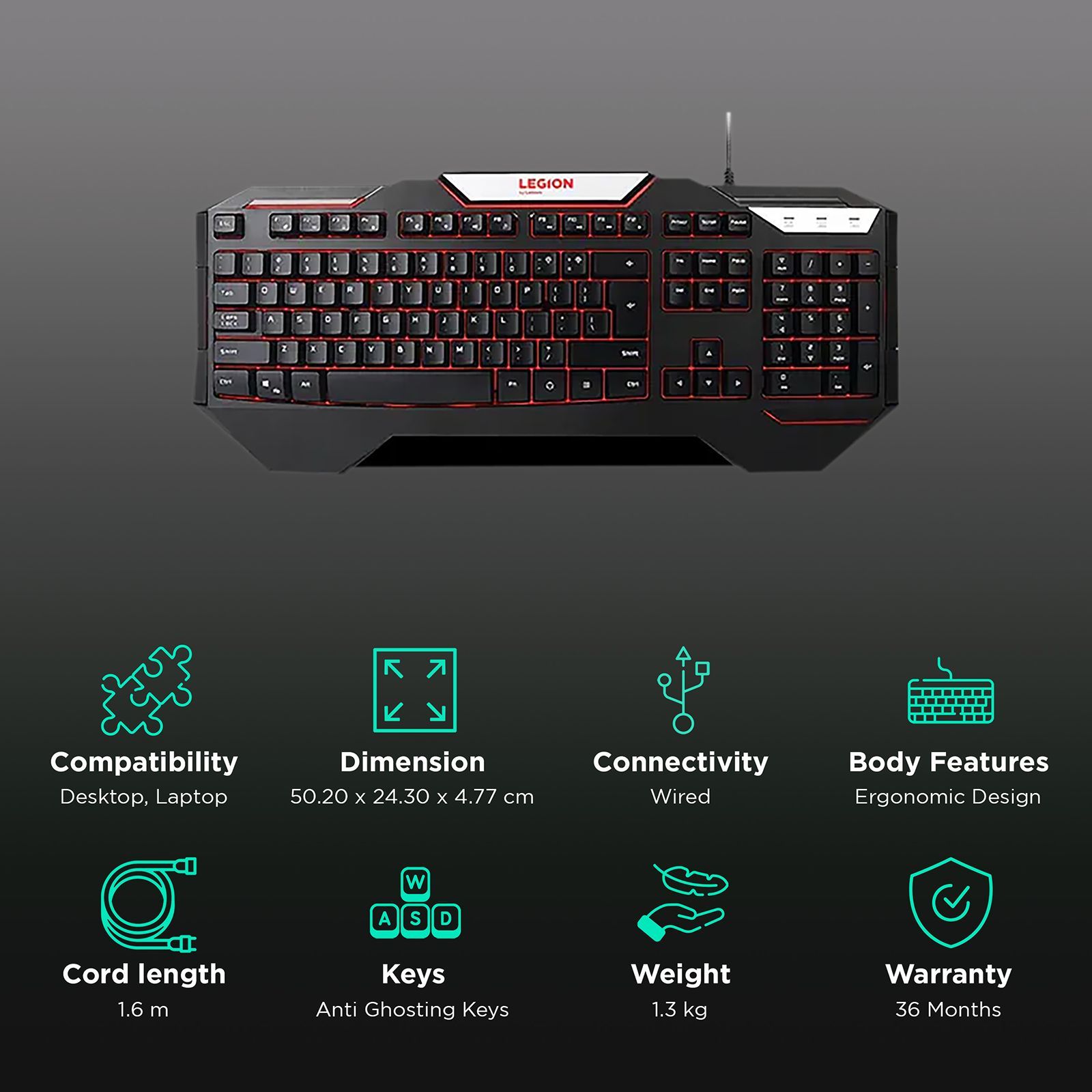 Lenovo Legion Wired Backlit Gaming Keyboard (K200, Black)_2