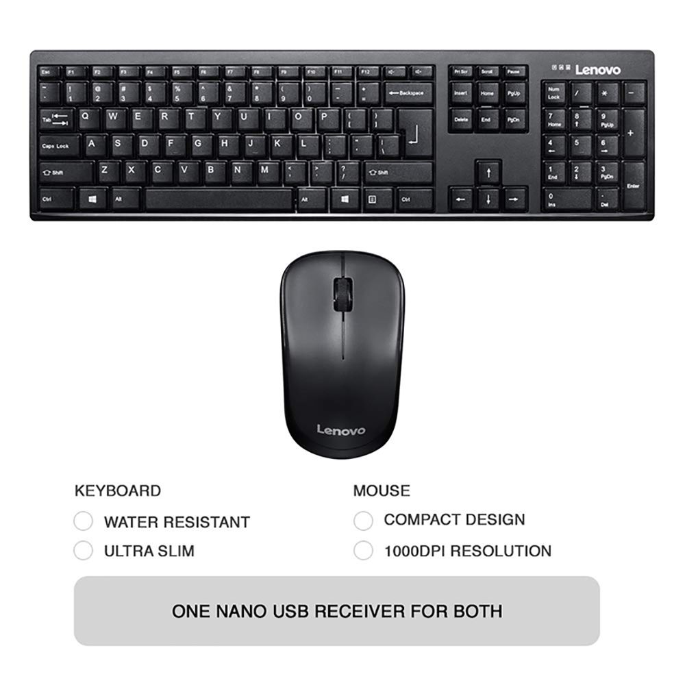 Lenovo 100 Wireless Keyboard & Mouse Combo (106 Keys, 1000 DPI, Spill Resistant, Black) Lenovo 100 Wireless Keyboard & Mouse Combo (106 Keys, 1000 DPI, Spill Resistant, Black)_3