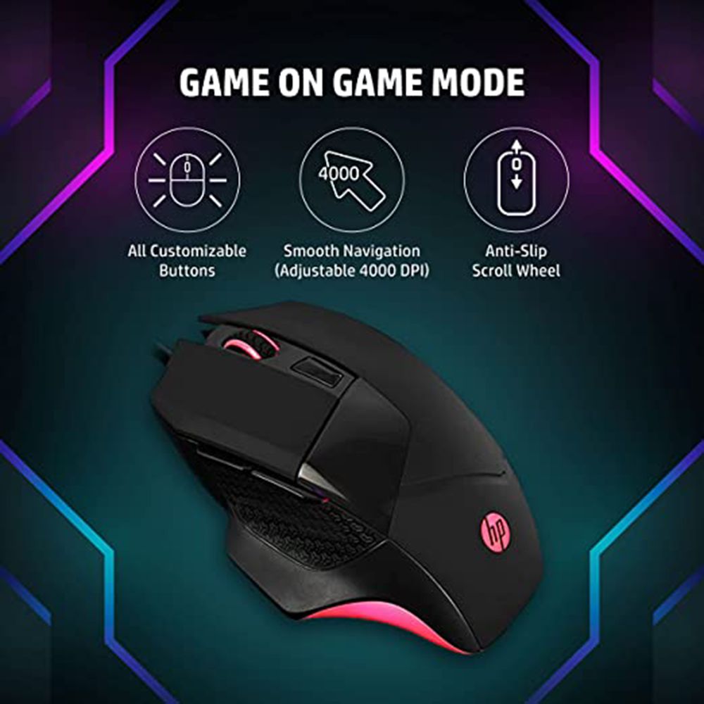 HP G200 Wired Optical Gaming Mouse with Customizable Buttons (4000 DPI, Ergonomic Design, Black)_6