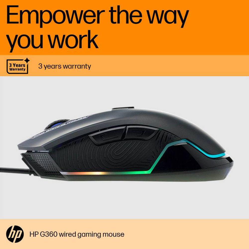HP G360 Wired Optical Gaming Mouse (6200 DPI Adjustable, Ergonomic Design, Black)_6