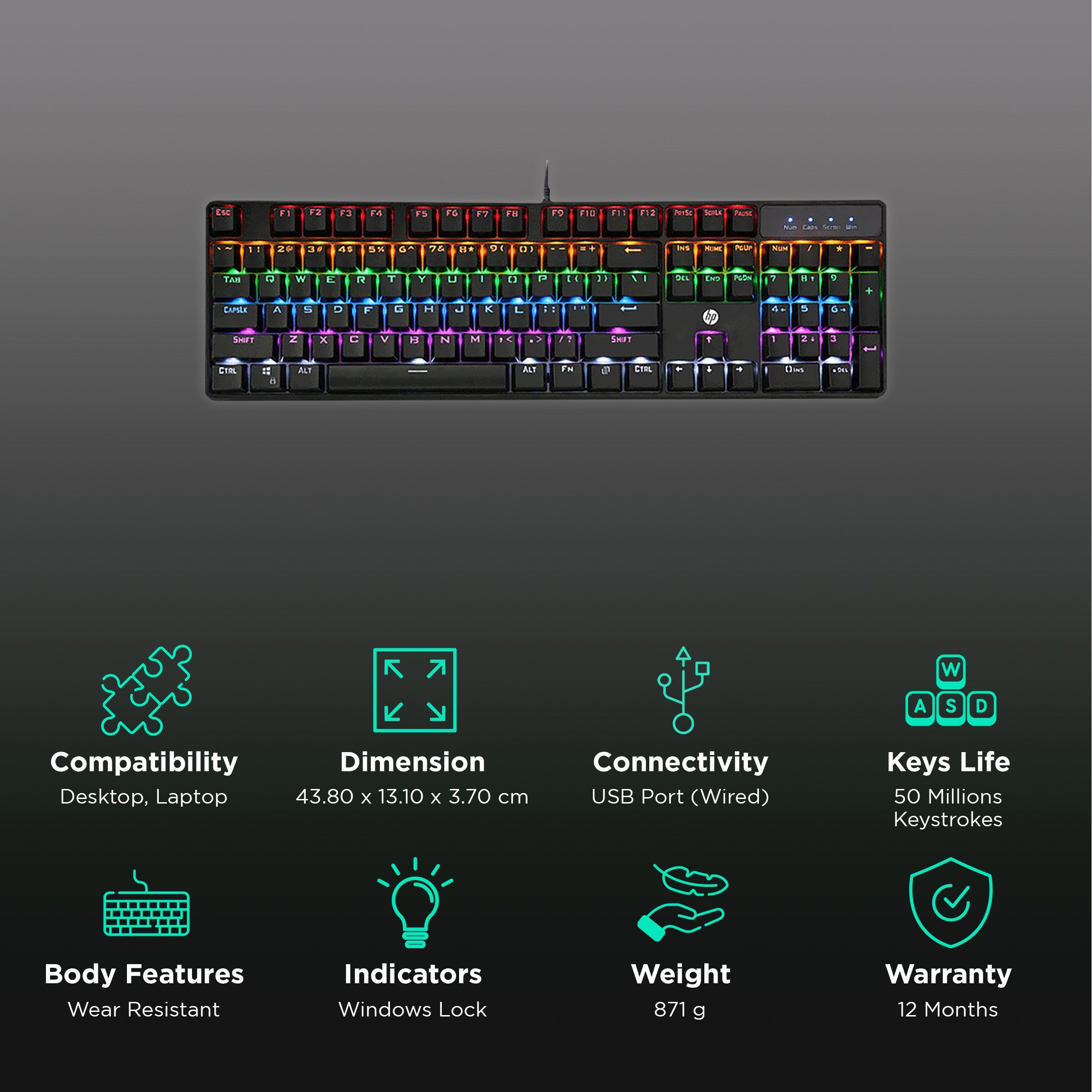 HP GK320 Wired Gaming Keyboard with Backlit Keys (Windows Lock Key, Black)_2