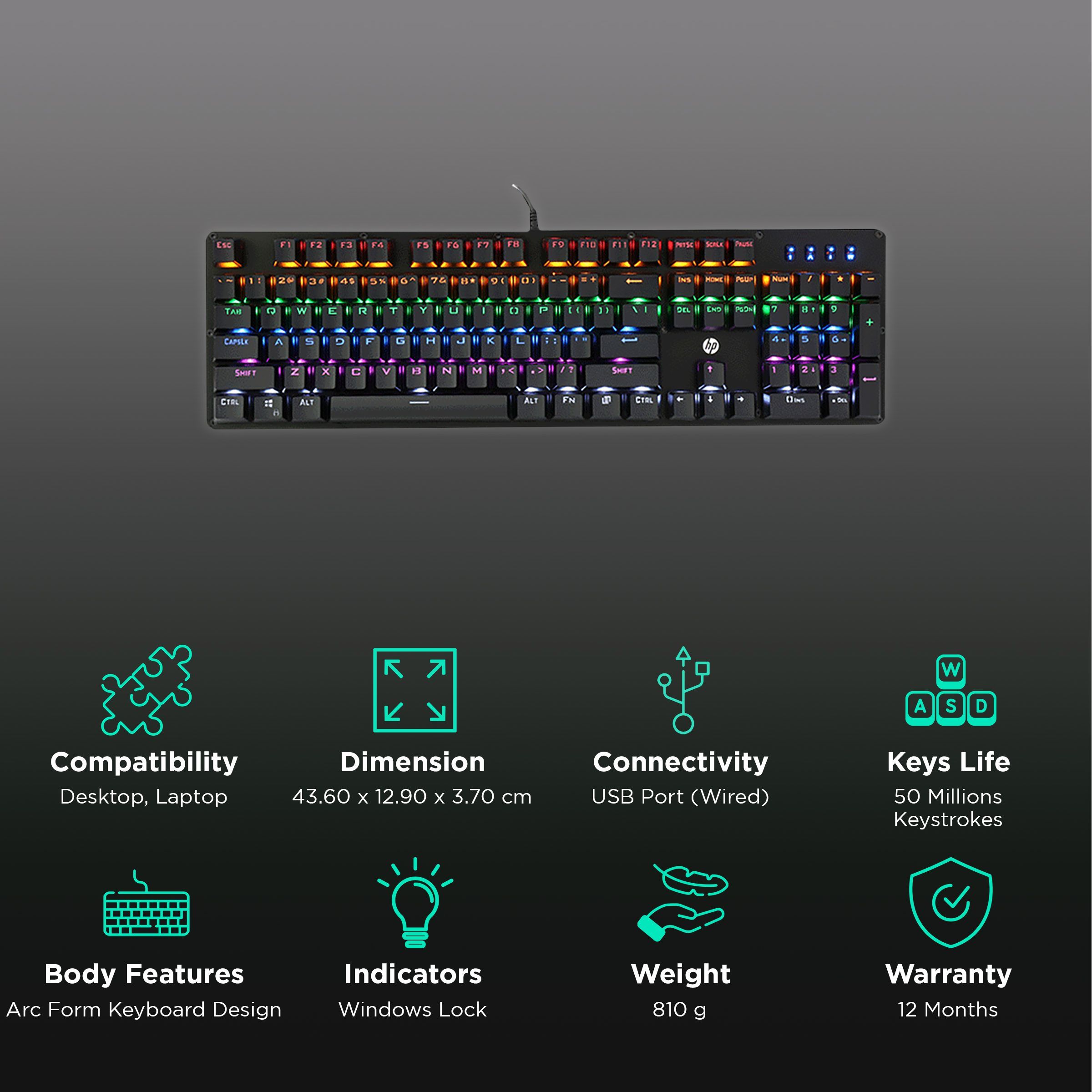 HP K100 Wired Gaming Keyboard with Backlit Keys (Windows Lock Key, Black) HP K100 Wired Gaming Keyboard with Backlit Keys (Windows Lock Key, Black)_2