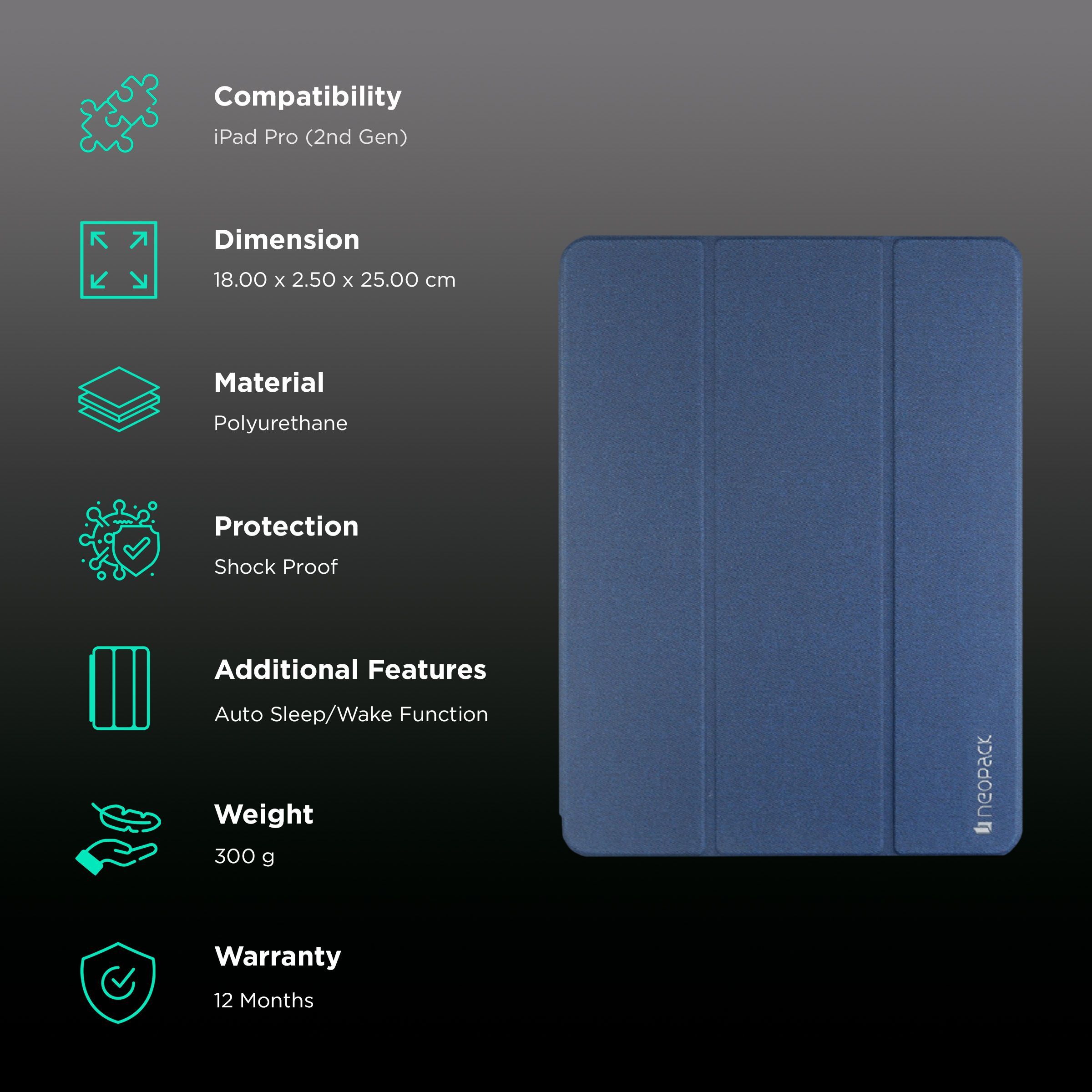 Neopack Delta Polyurethane Flip Cover for Apple iPad Pro (2nd Gen) (With Pencil Holder, Midnight Blue)_2