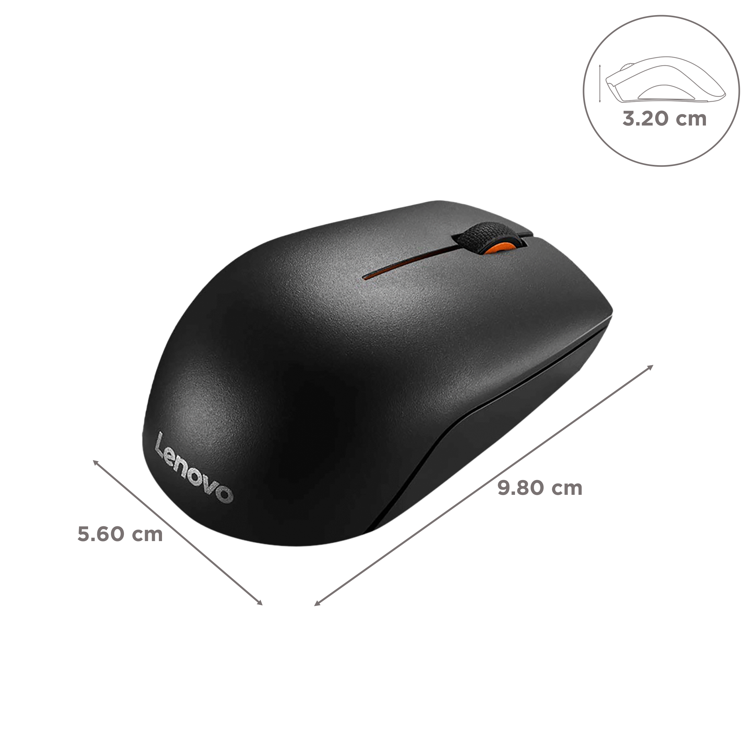 Lenovo 300 Wireless Optical Mouse (1000 DPI, Ergonomic Design, Black)_3