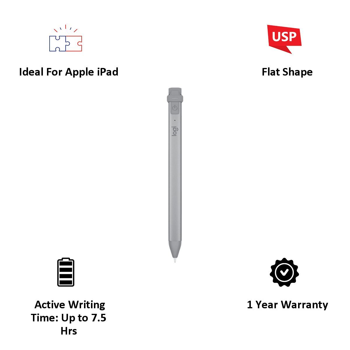 logitech Crayon Pencil For iPad (Palm Rejection Technology, 914-000035, Grey)_3