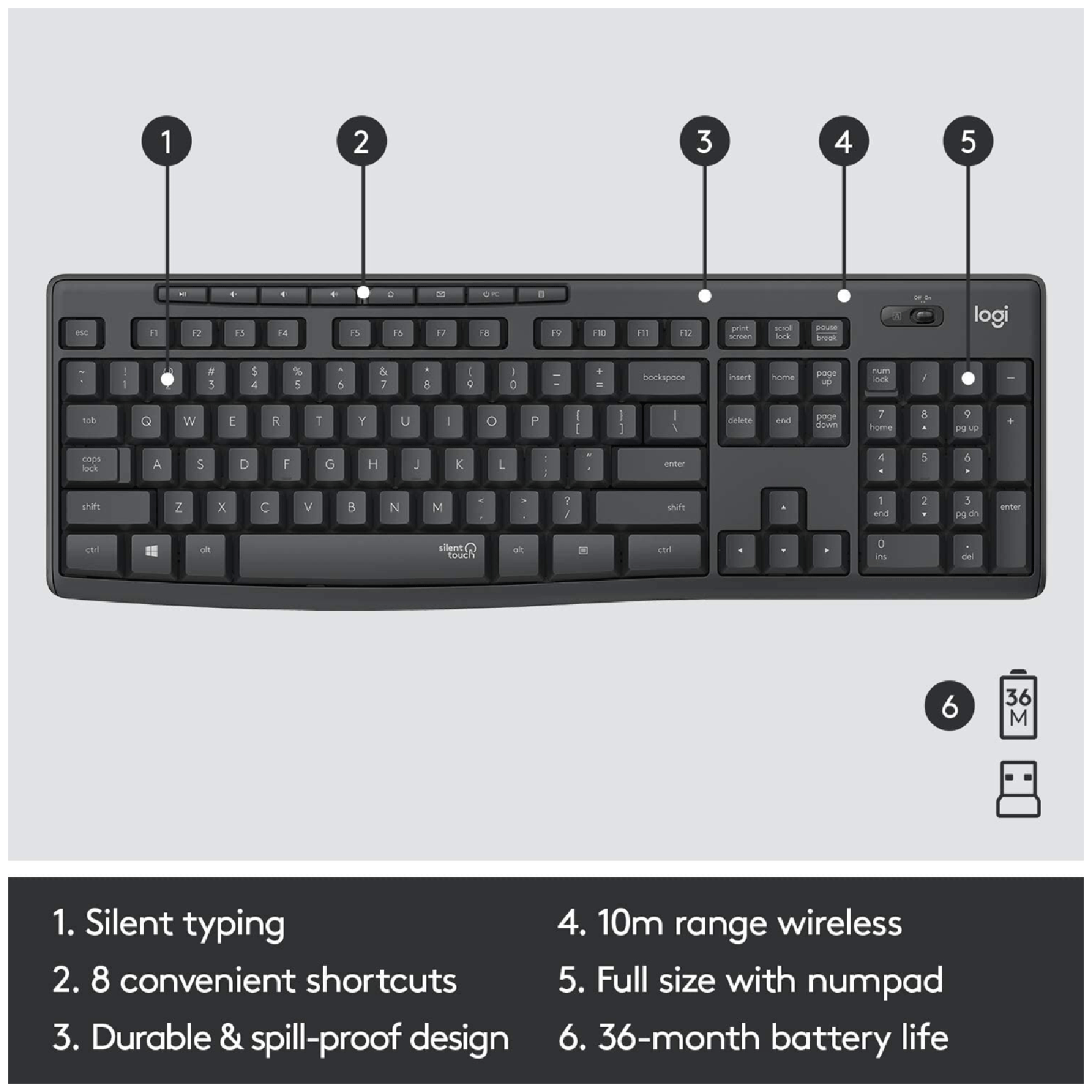 logitech MK295 Silent Wireless Keyboard & Mouse Combo (Spill Resistant, Black)_8