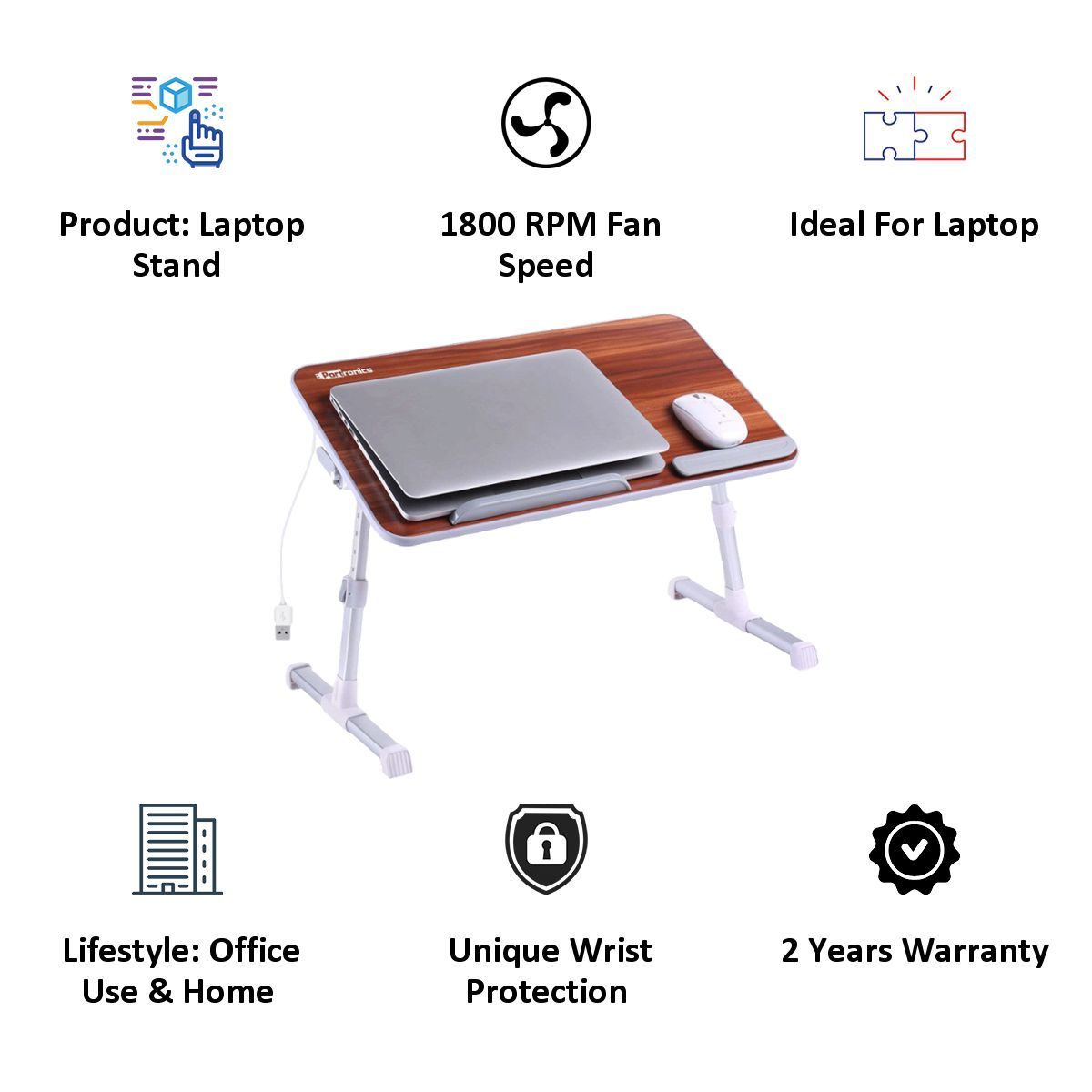 PORTRONICS My Buddy Plus Portable Laptop Stand (USB 2.0 Connector, POR-895, Brown)_7