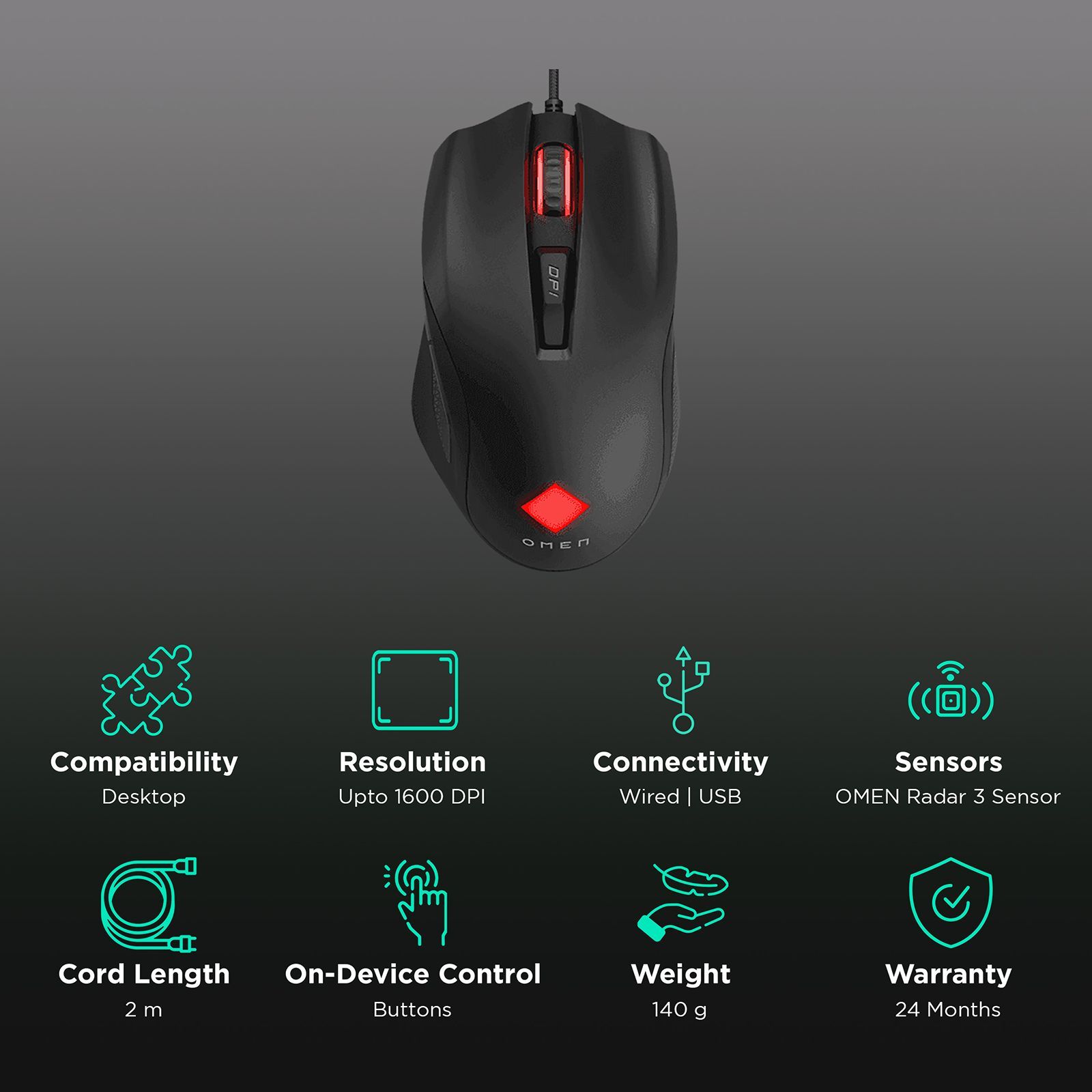 HP Omen Vector USB Wired Mouse (Optical, 6 Programmable Buttons, 8BC53AA, Black) HP Omen Vector USB Wired Mouse (Optical, 6 Programmable Buttons, 8BC53AA, Black)_2