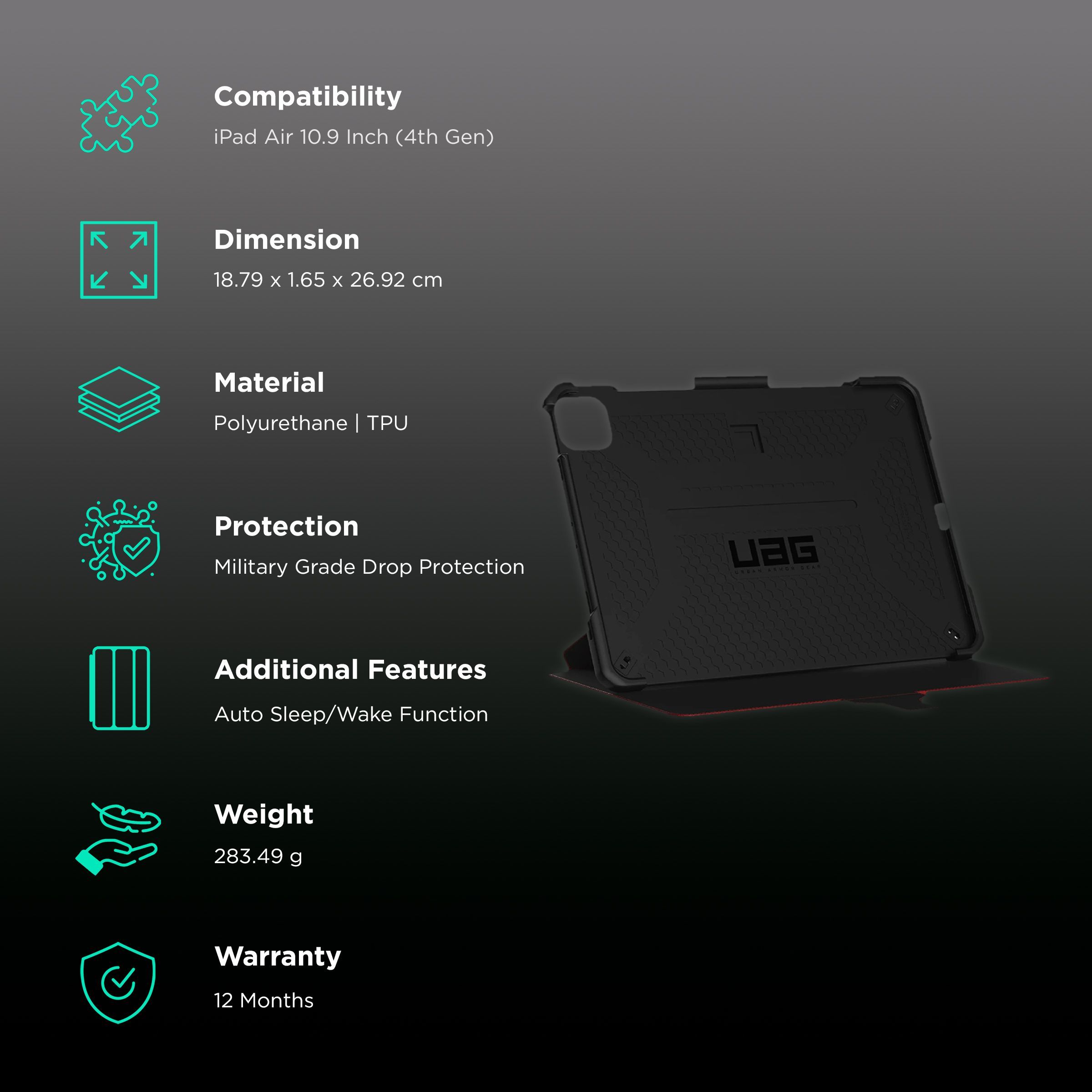 UAG Metropolis Series Polyurethane, TPU Flip Cover for Apple iPad Air 10.9 Inch (4th Gen) (Feather-Light Composite Construction, Magma)_2